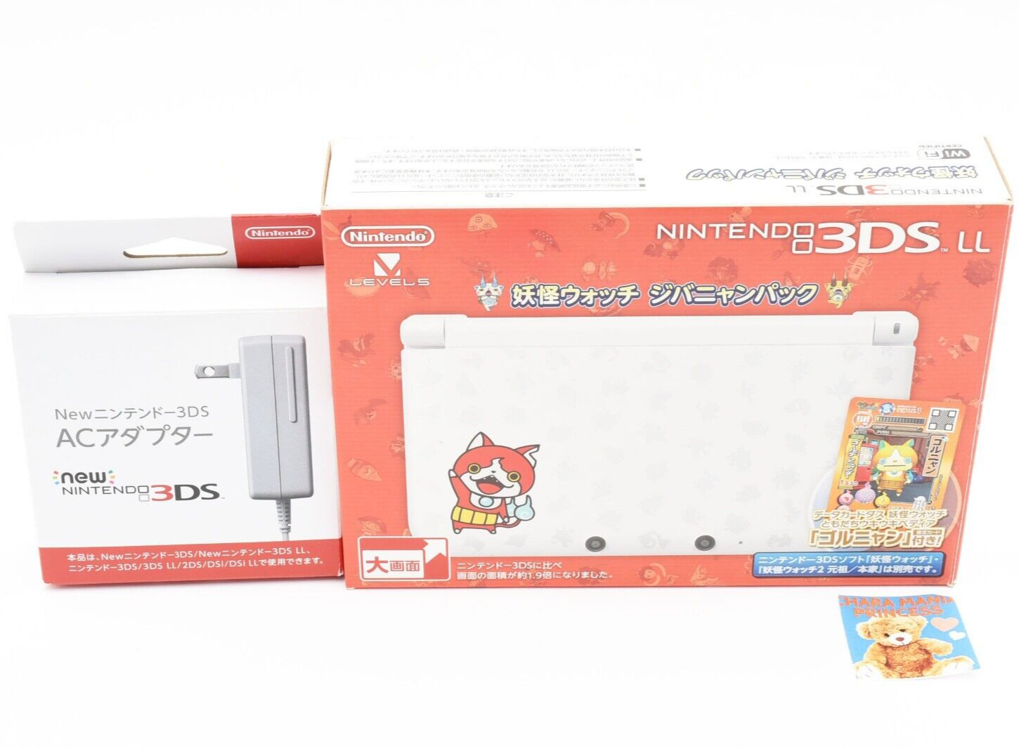 Nintendo 3DS XL LL Console Yo-kai Watch White w/Box Adapter Tested Japan Anime
