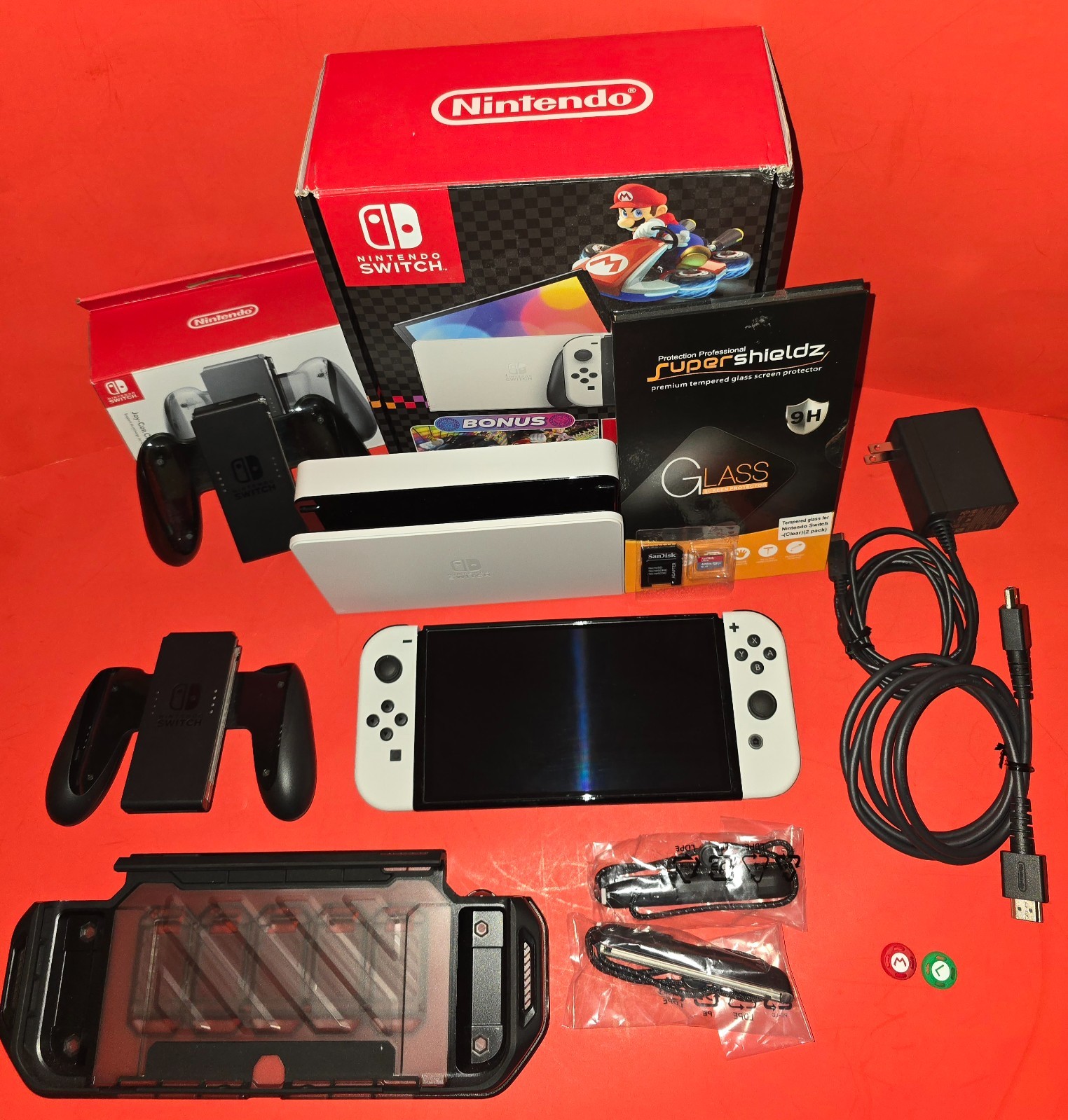 Nintendo Switch OLED Handheld Console White (64GB) Bundle w/Case, SD Card *READ