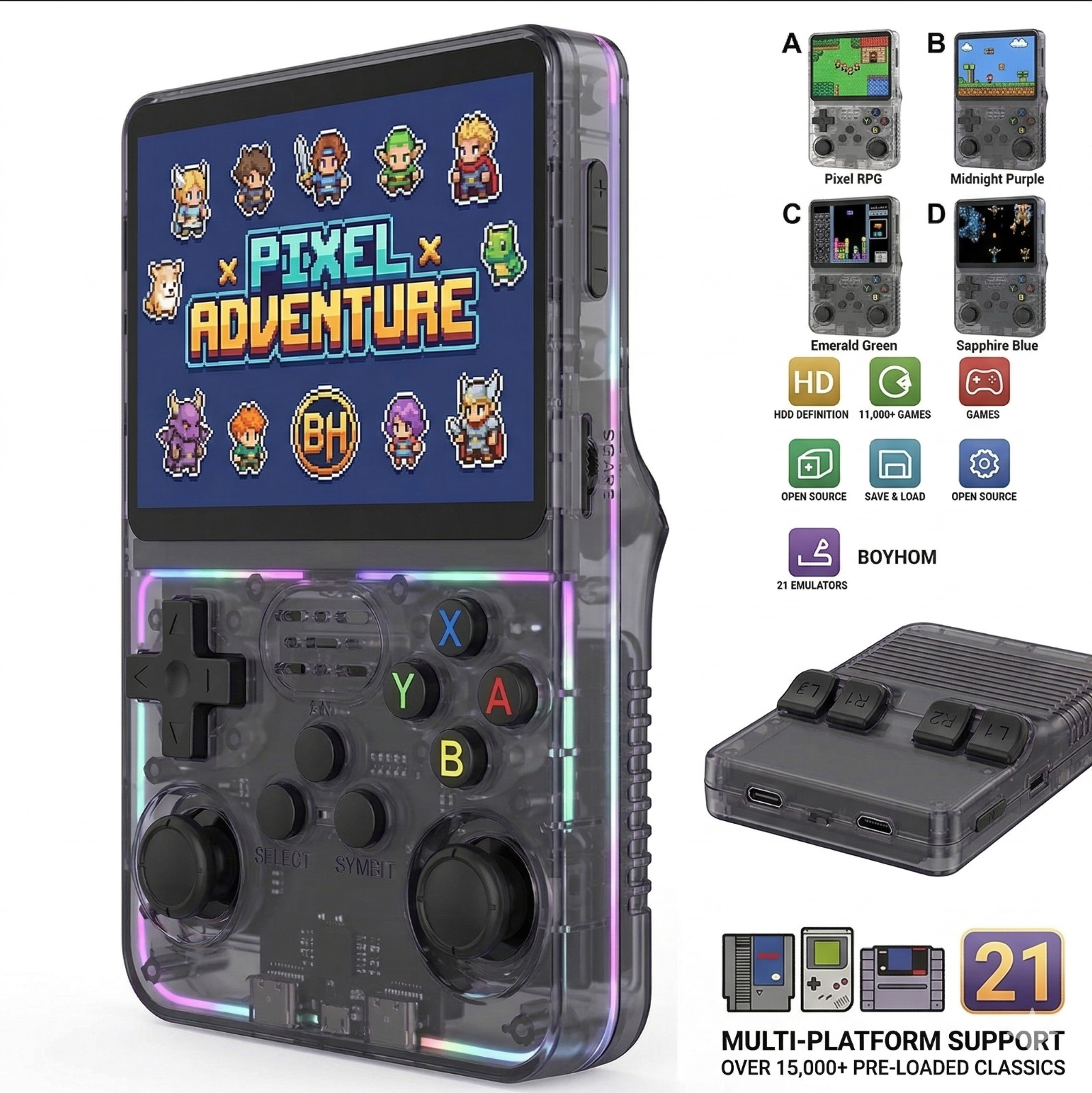Retro Handheld Video Game Console 20000 Games 65GB, R365 3.5 Inch IPS Screen