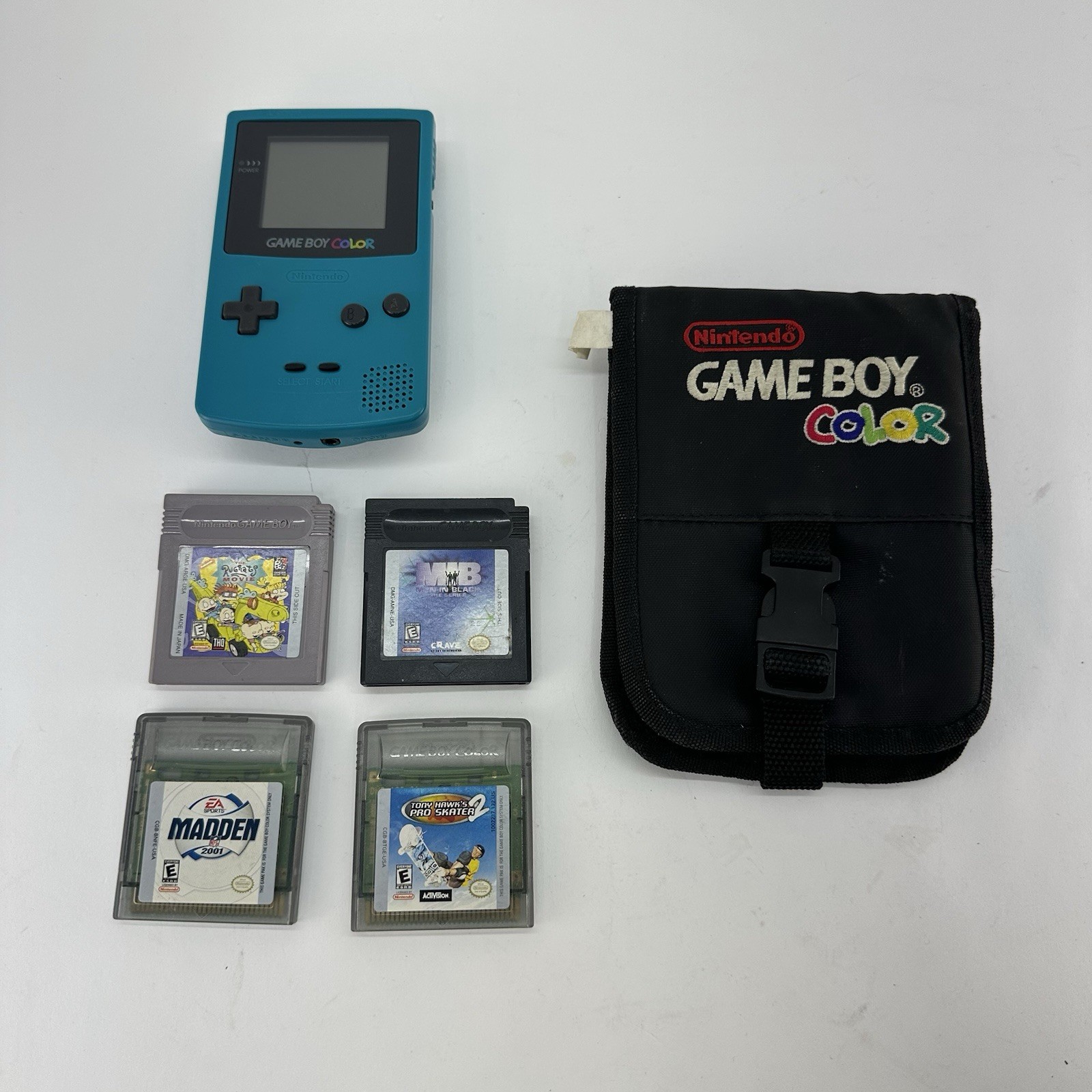 Nintendo Game Boy Color Teal Bundle 4 Games Carry Case GBC Tested Working