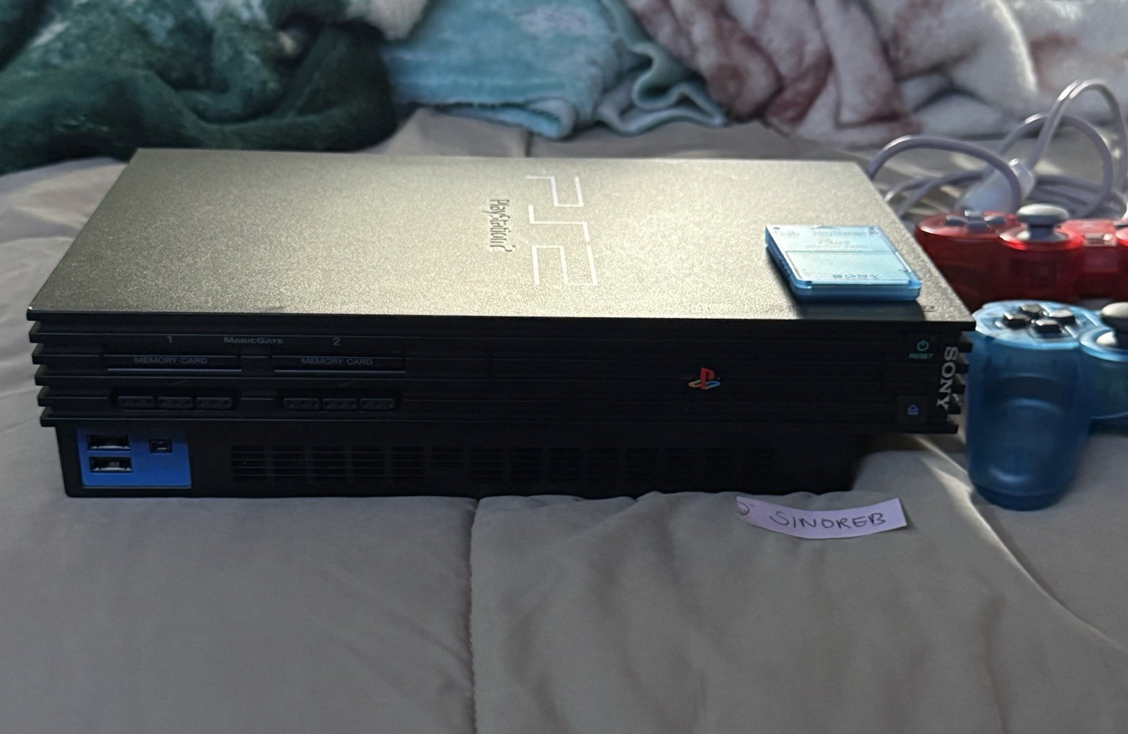 Sony PlayStation 2 SCPH-39001 Console w/ Red & Blue Controllers, 8MB Memory Card