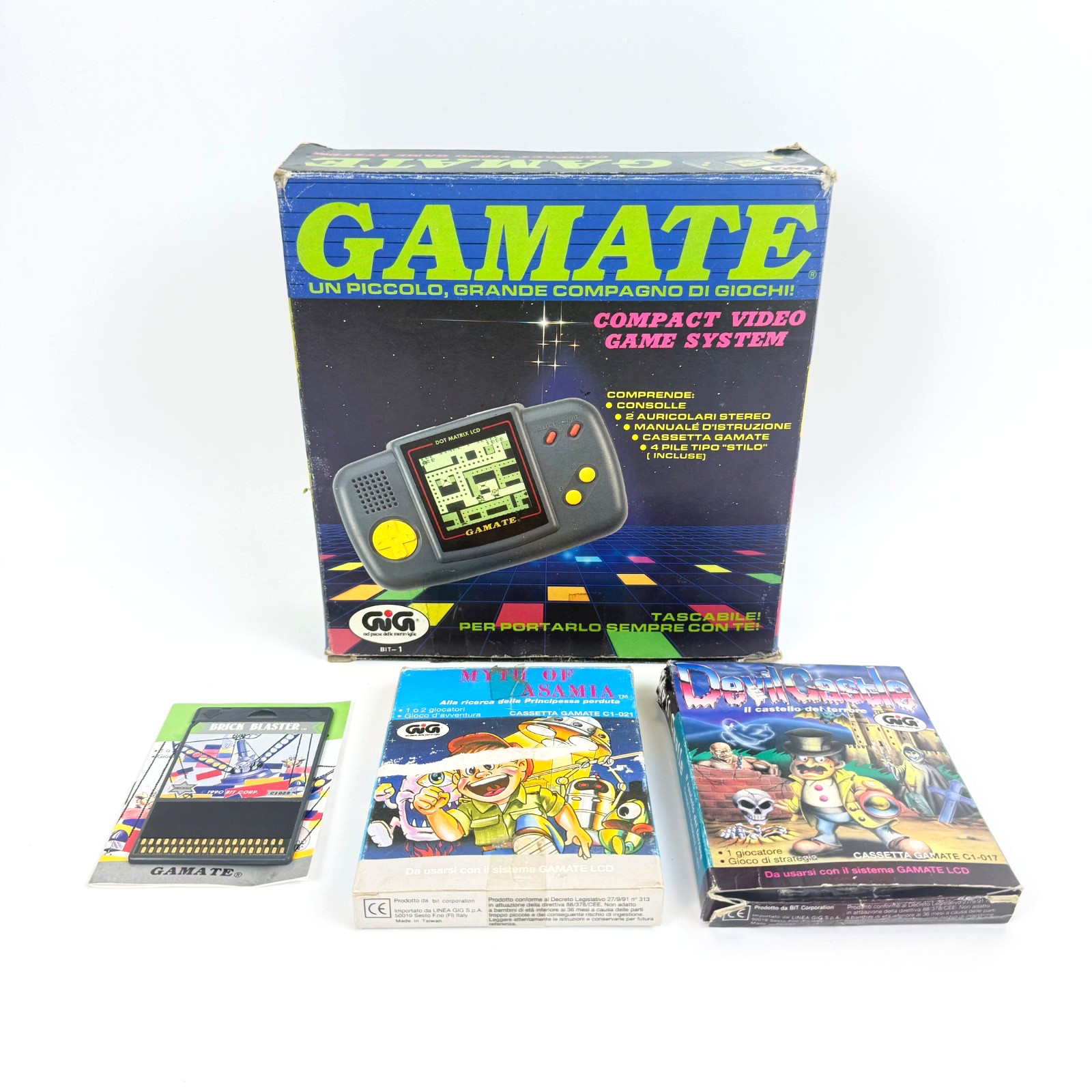 1990 GIG GAMATE BIT CORPORATION CONSOLE💎+ BOX & GAMES RARE – TESTED 🎁