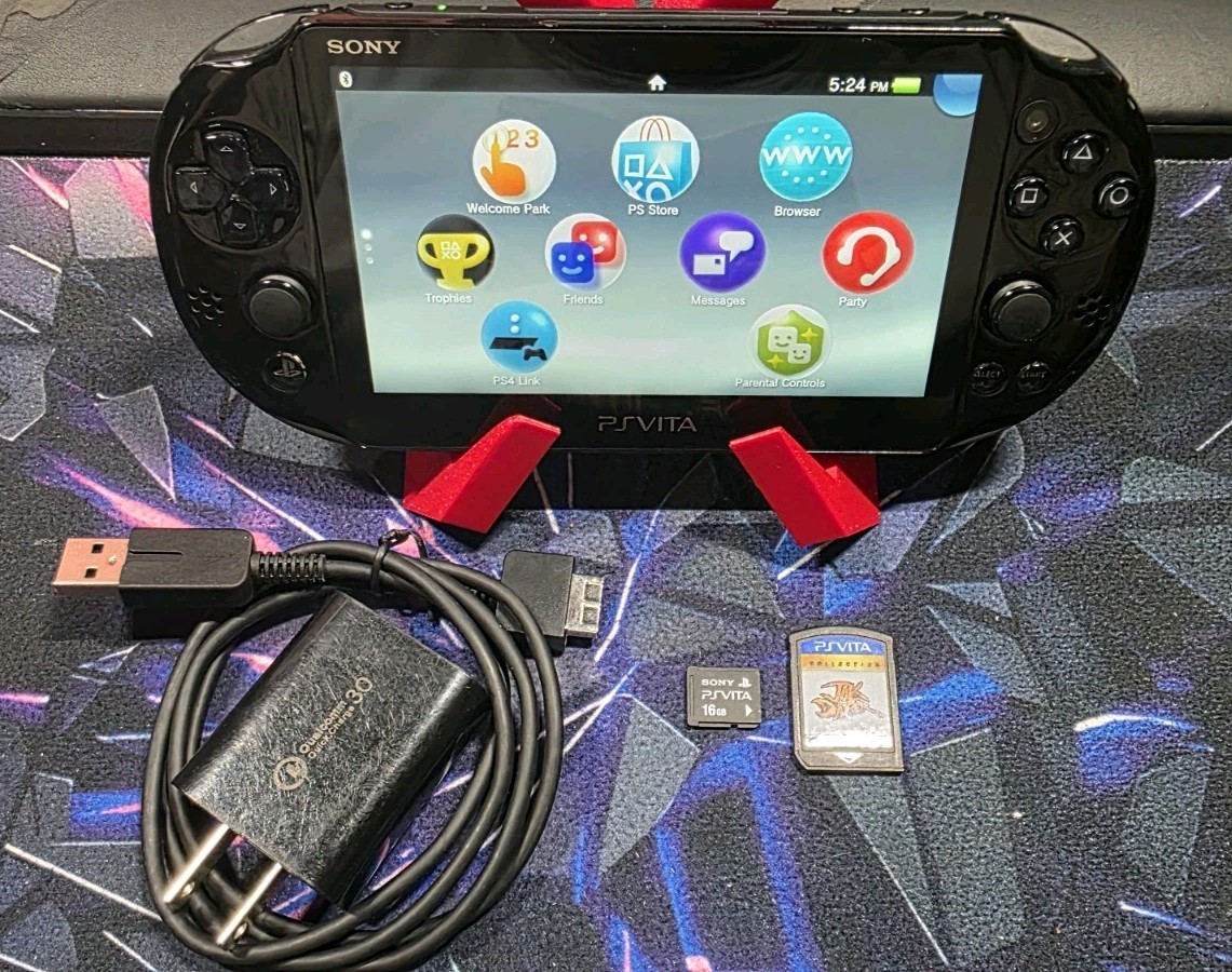 Sony PS Vita Slim PCH-2001 Black Bundle w/ Charger, 16GB Card & Jak and…