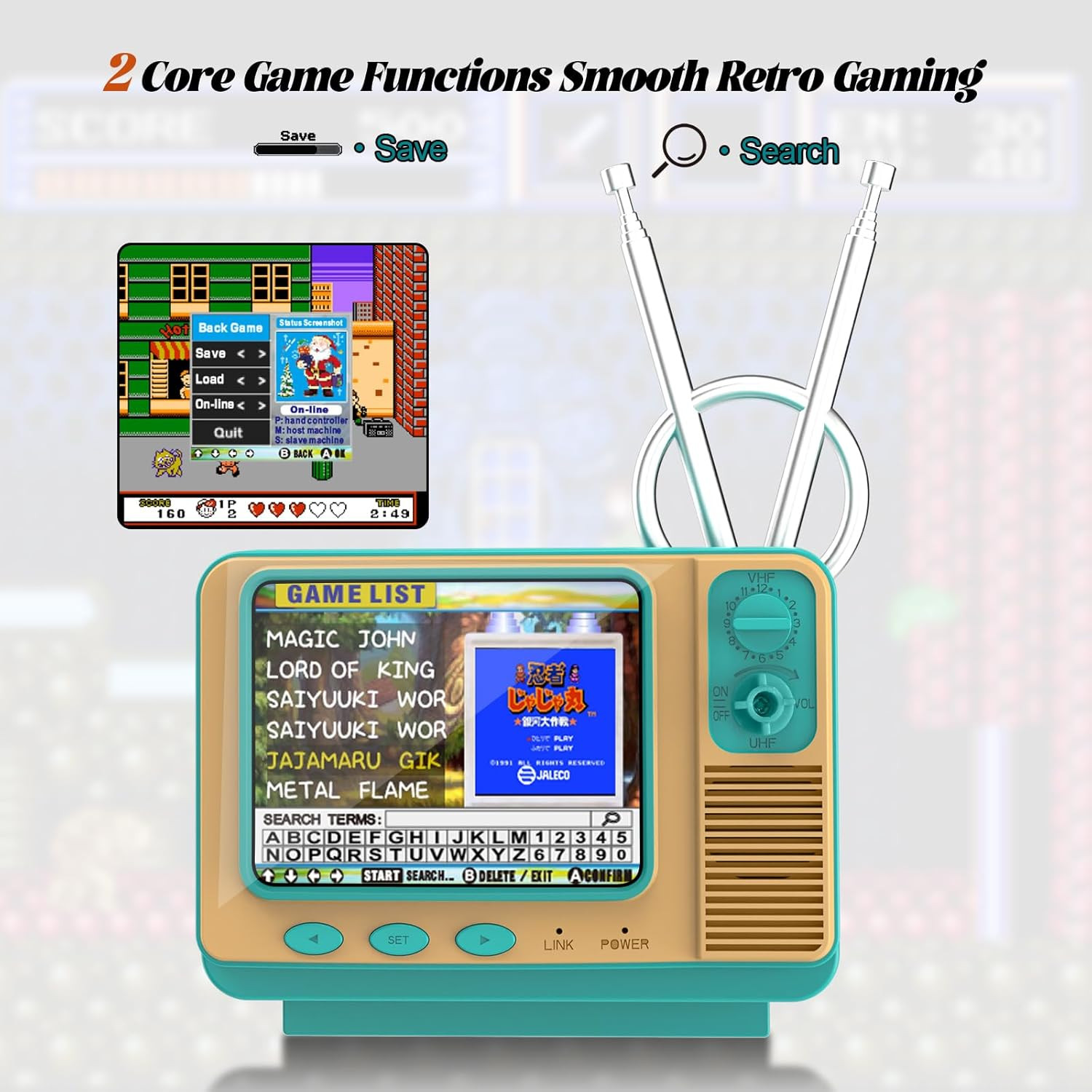Retro Handheld Game Console – GV300S JALECO+168 Classic Games Mini TV Style with