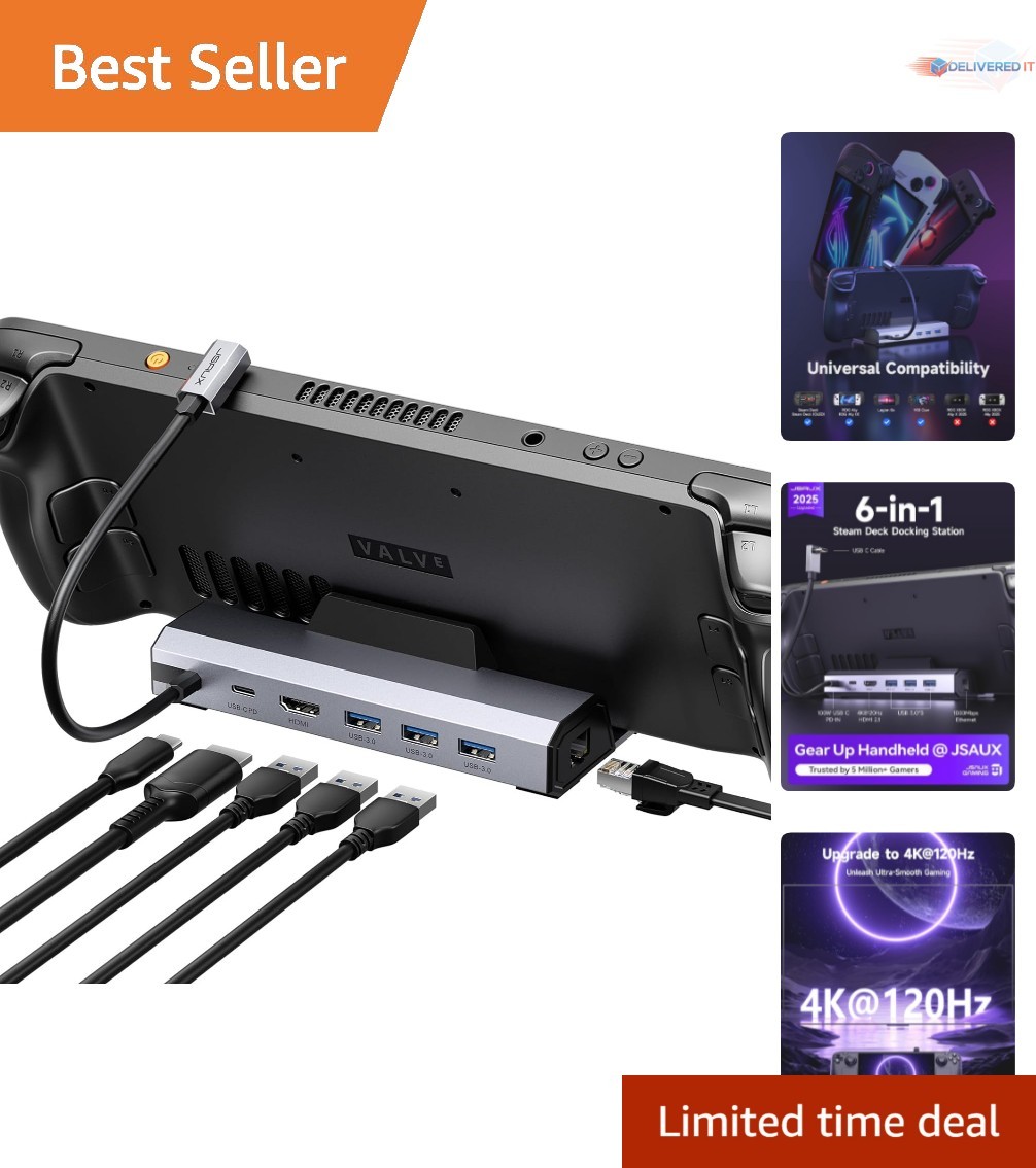 6-in-1 Gaming Dock 4K 120Hz HDMI Ethernet USB-C for Steam Deck ROG Legion