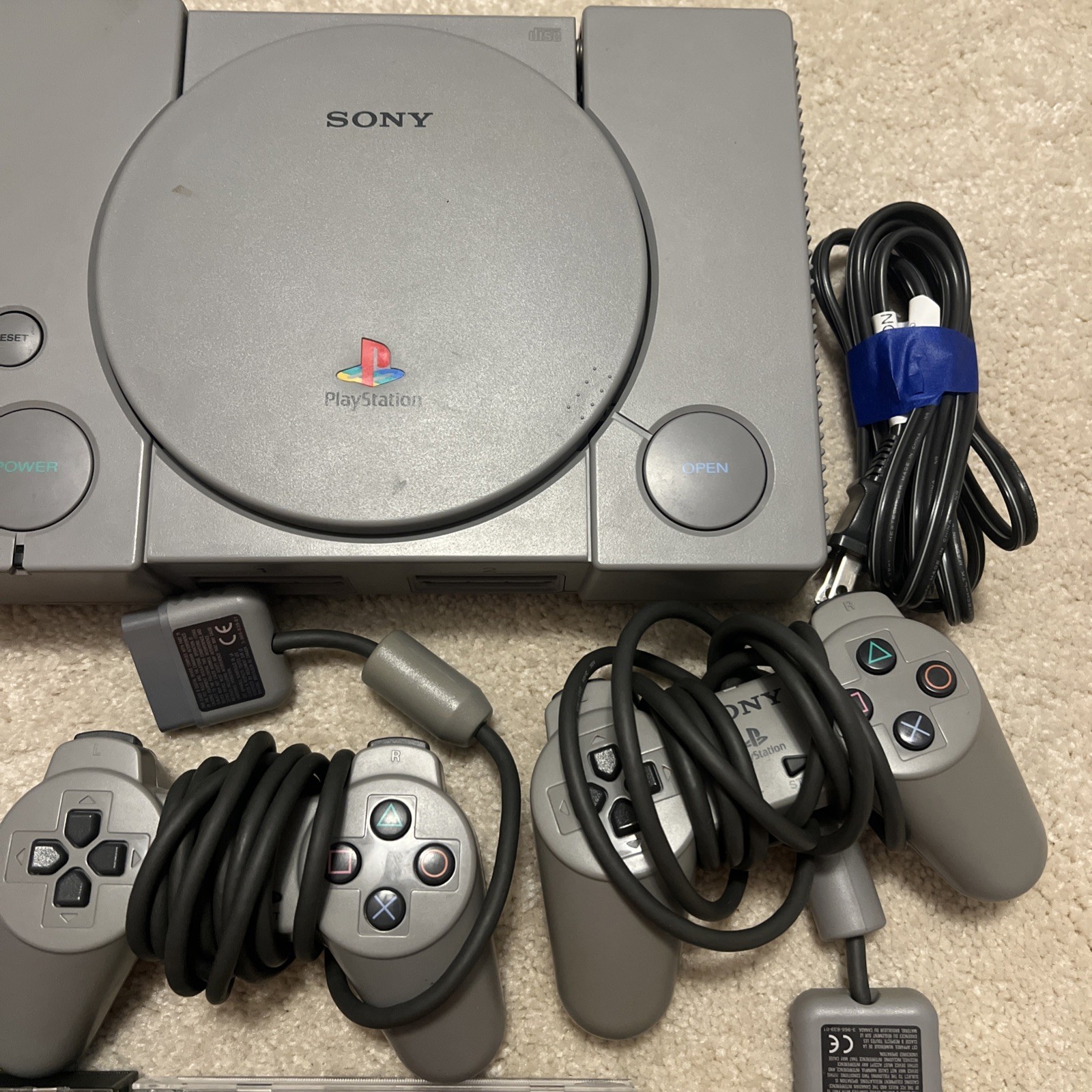 Sony PlayStation 1 Console PS1 SCPH-1001 w/ Cords 2 Controllers & Games LOOK