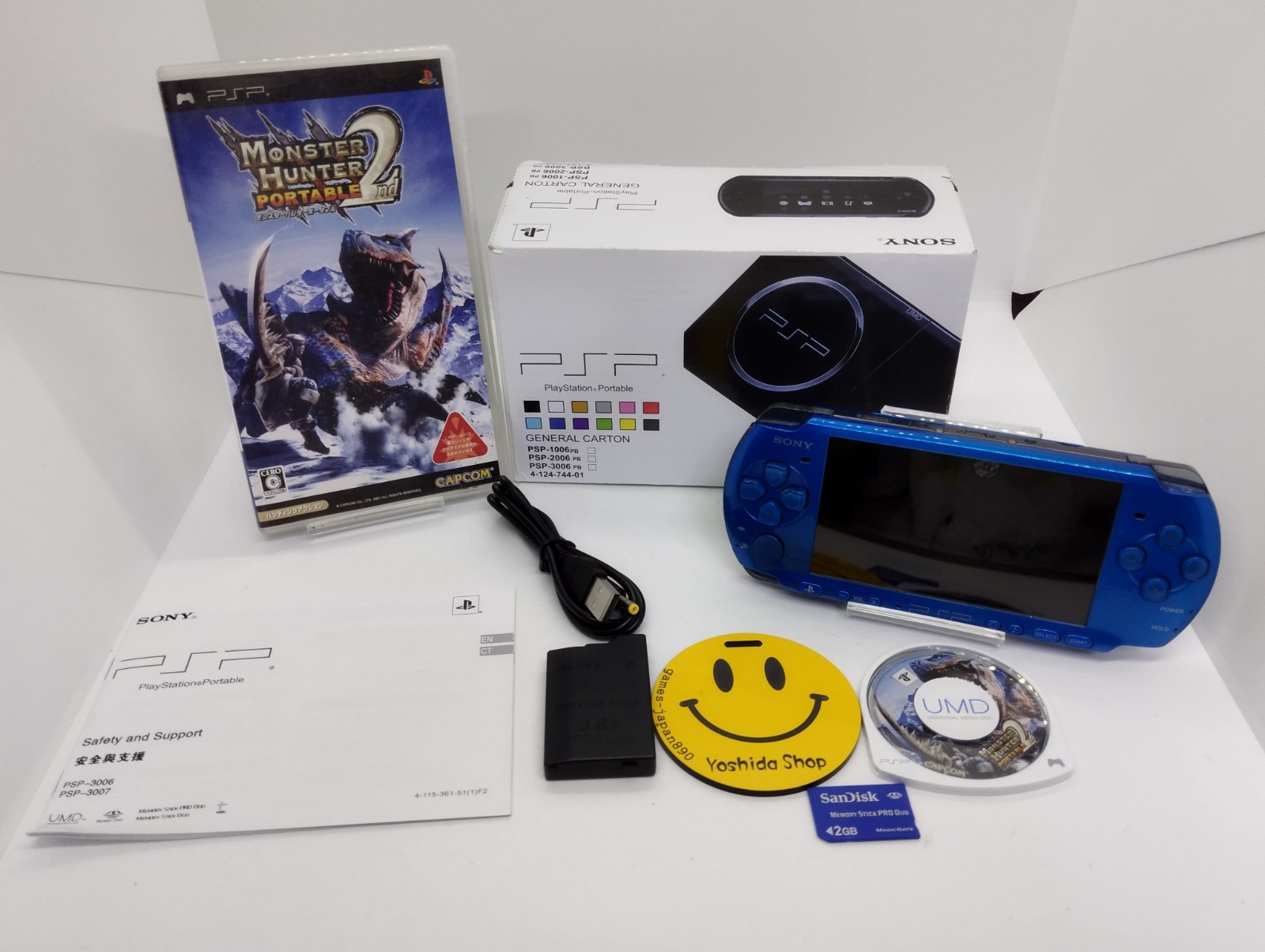 PSP-3000 SONY PSP Playstation Portable Console Marine Blue RARE COLOR W/Charger