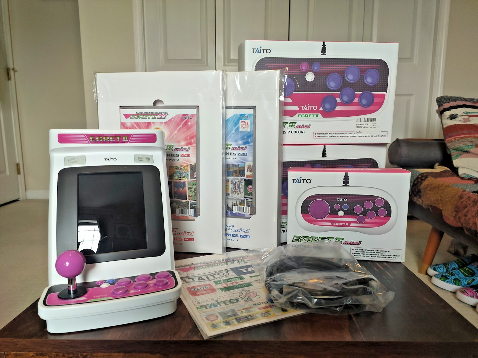 Taito Egret 2 Mini + Arcade Memories VOL.1 & 2 Set, 2X Joysticks, Control Pad US
