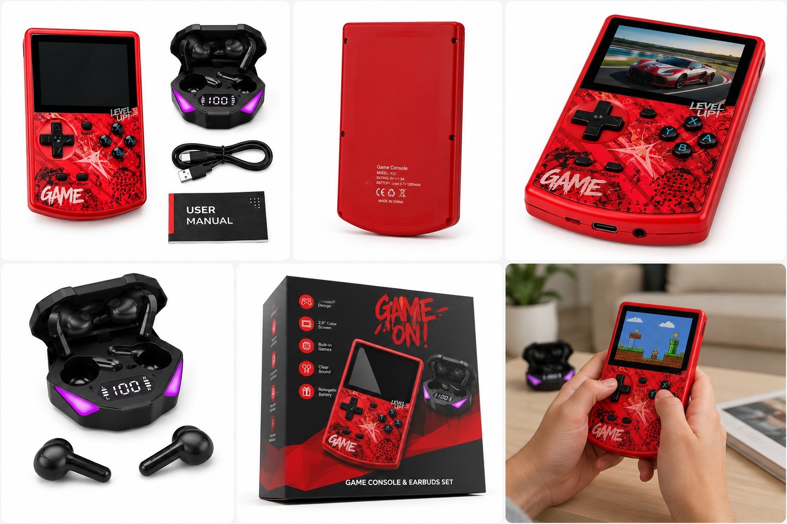 Handheld Gaming Console & Earbuds Wireless Combo ×2 Gift Set