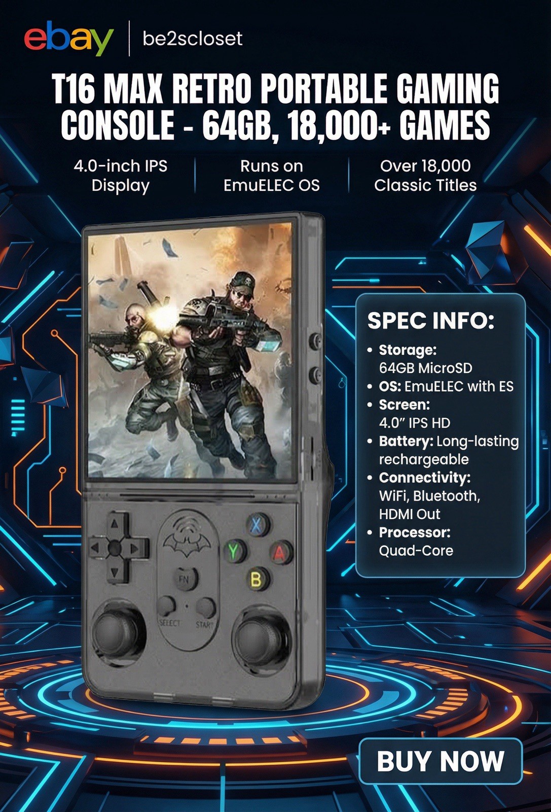 T16 Max 64GB EmuELEC OS Game Console 720p✅