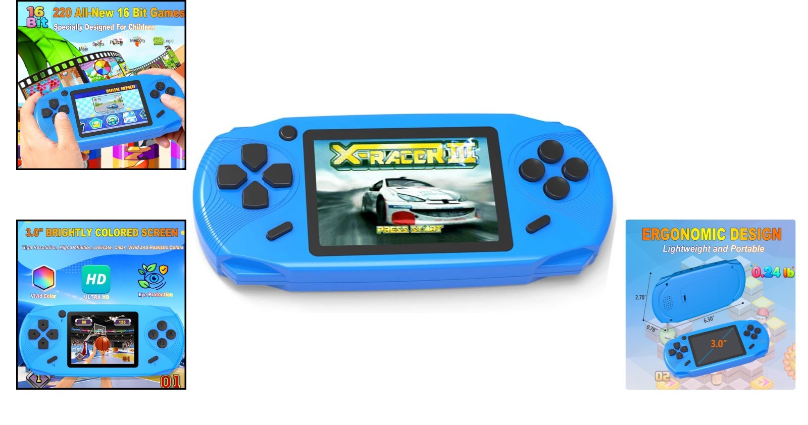 Mini Handheld Kids Game Console with 220 Retro Games and Large Screen