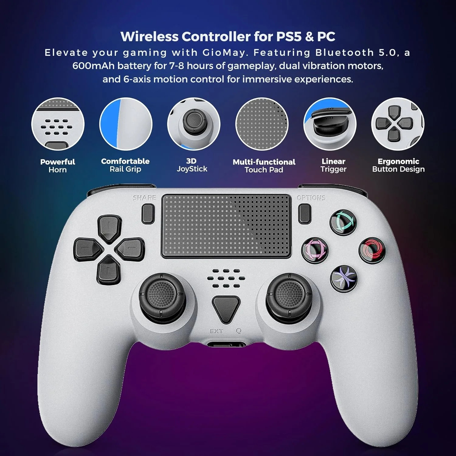 GioMay Pro Wireless Controller Compatible with PS5 Slim & Pro – Bluetooth
