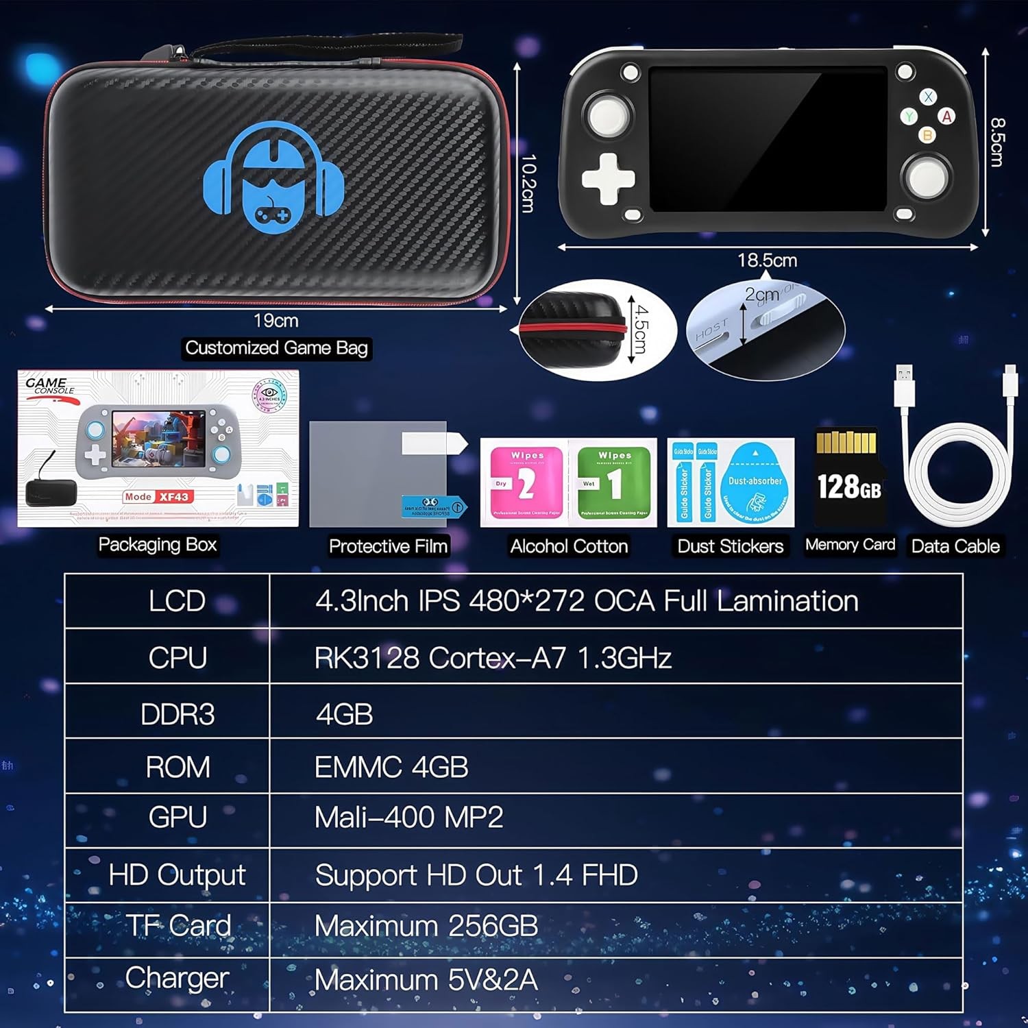 XF43 Retro Handheld Game Console – 4.3″ IPS Screen, 3000mAh Battery 64-256GB