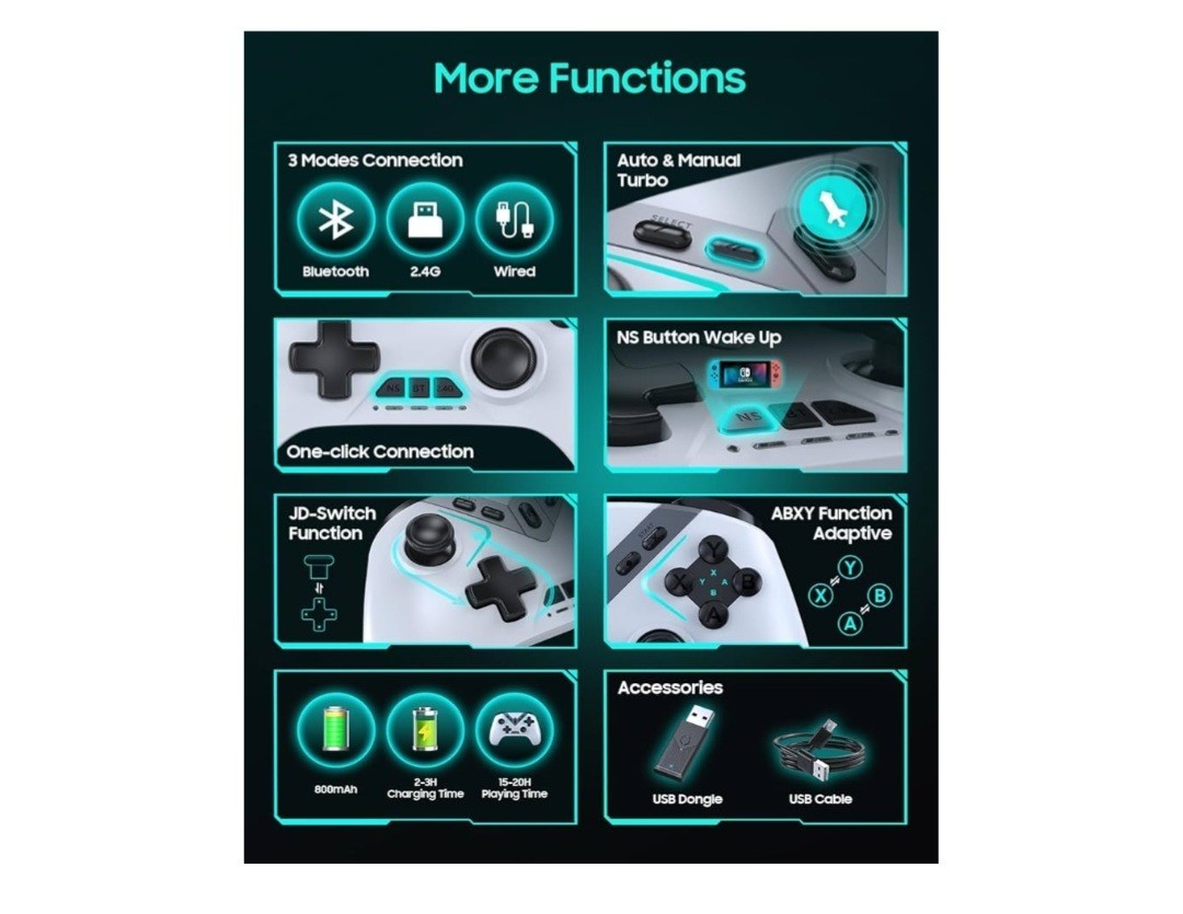 Dual Hall Effect Gaming Controller For PC / Switch Bluetooth / 2.4ghz – White