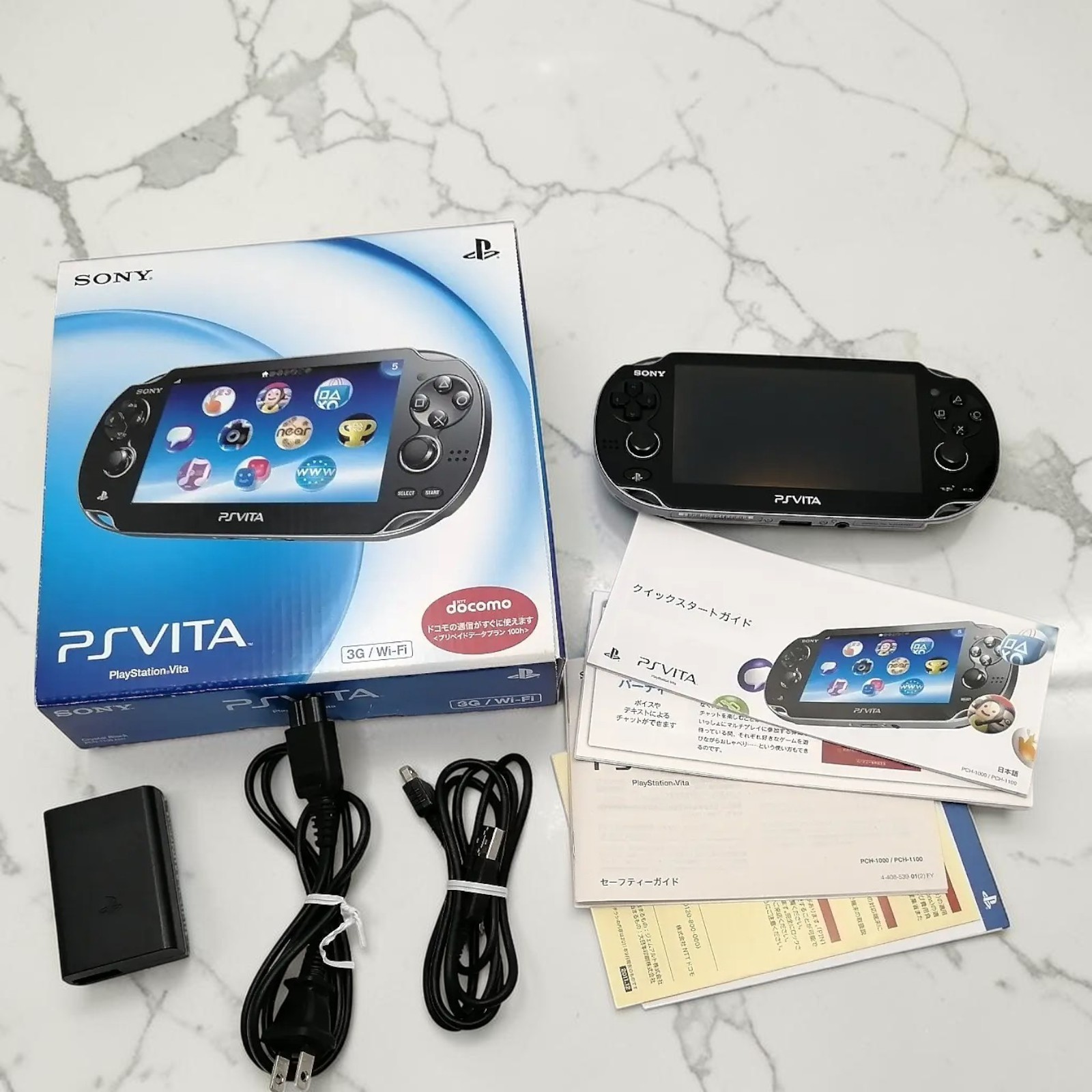 Sony PS Vita PCH-1000 Crystal Black 3G Wi-Fi Handheld Tested Working Used