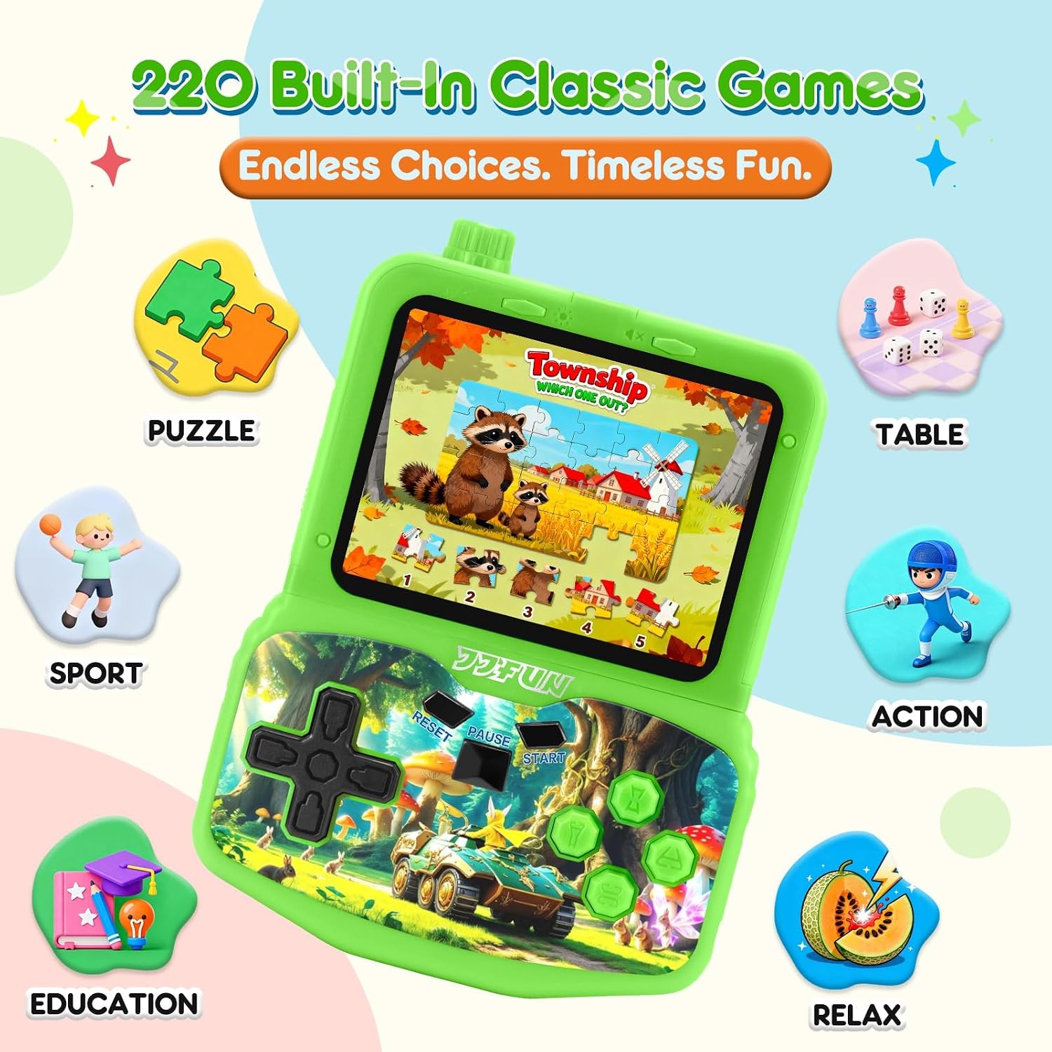 Retro Handheld Game Console Kids 220 Games 3.5 IPS Green