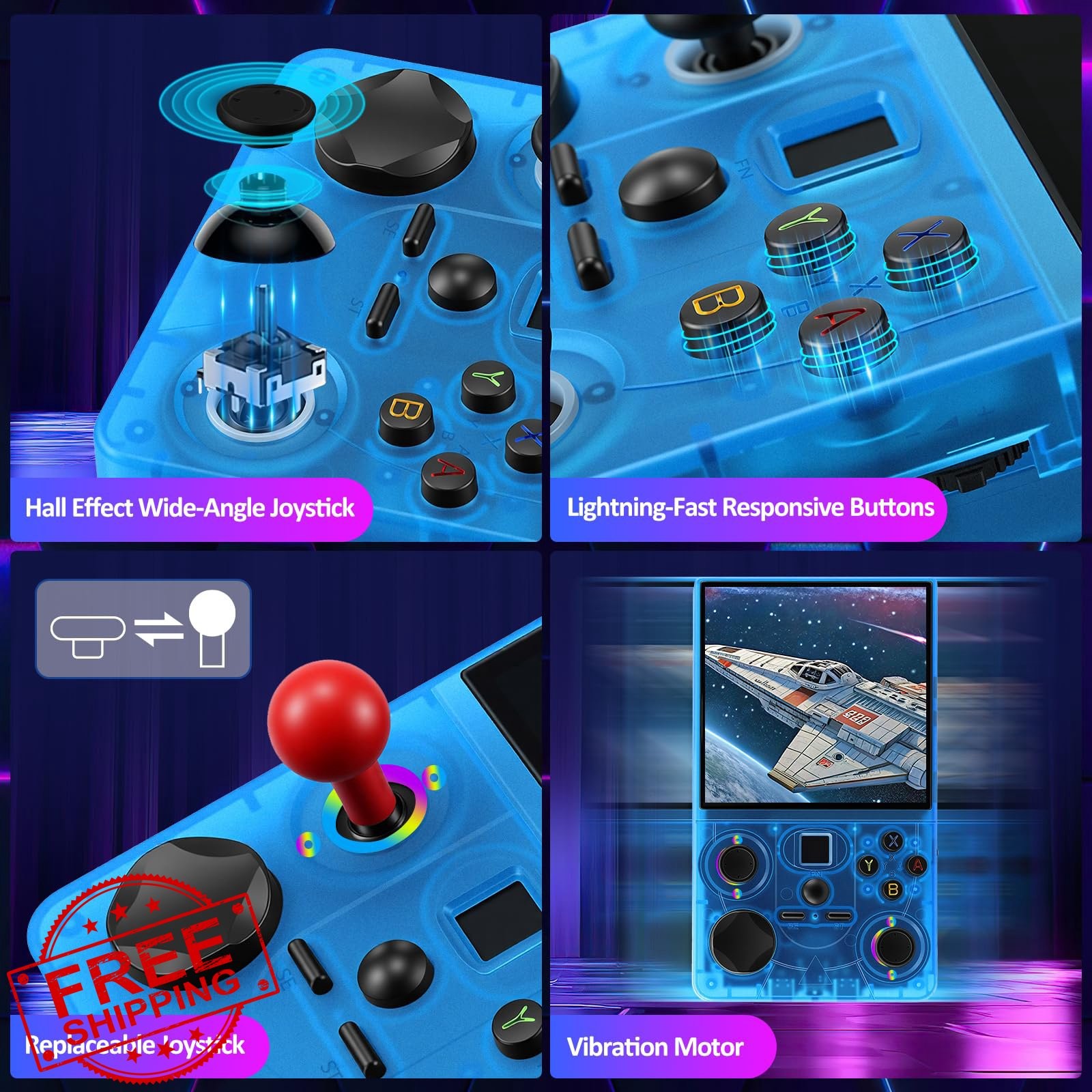 UYTGXEN 4.0 Inch Transparent Blue Retro Game Console
