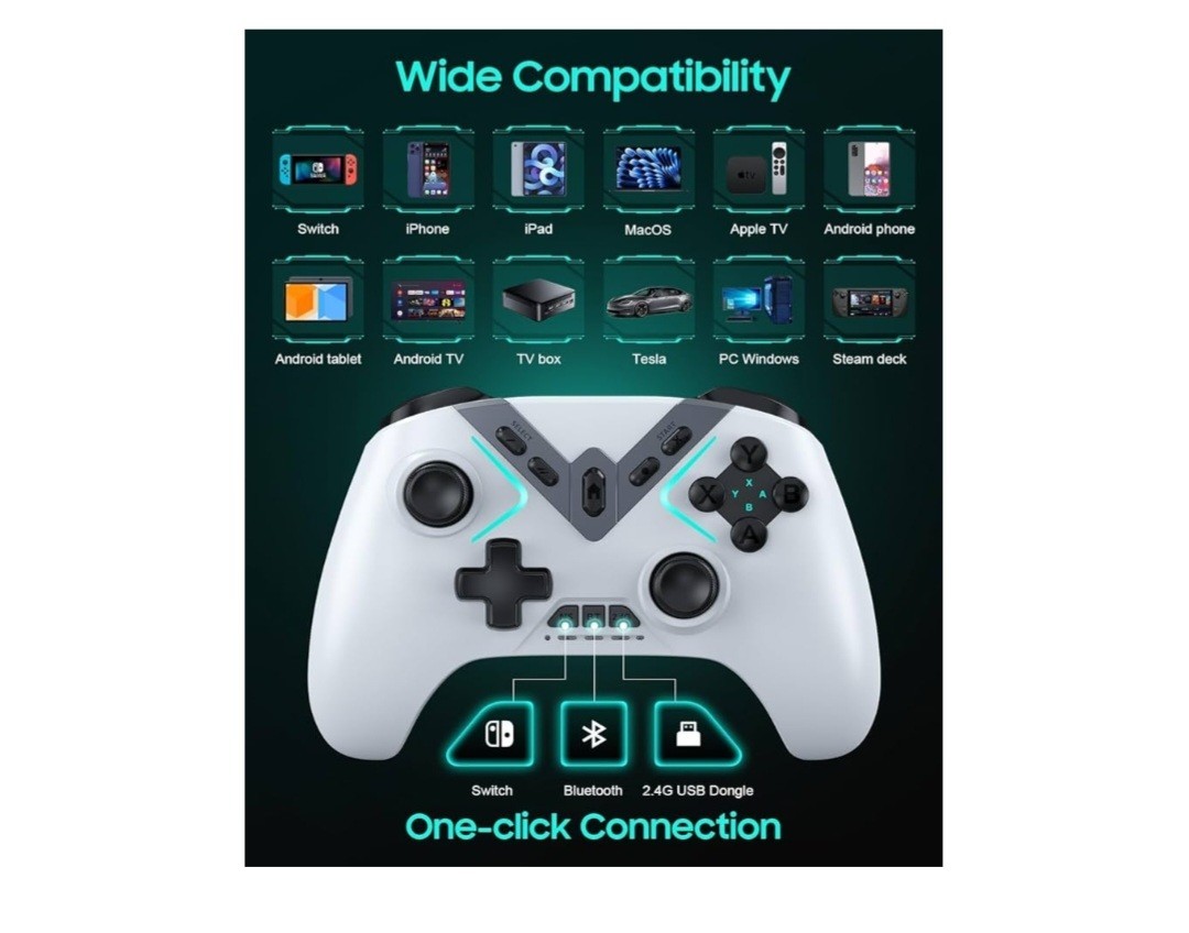 Dual Hall Effect Gaming Controller For PC / Switch Bluetooth / 2.4ghz – White