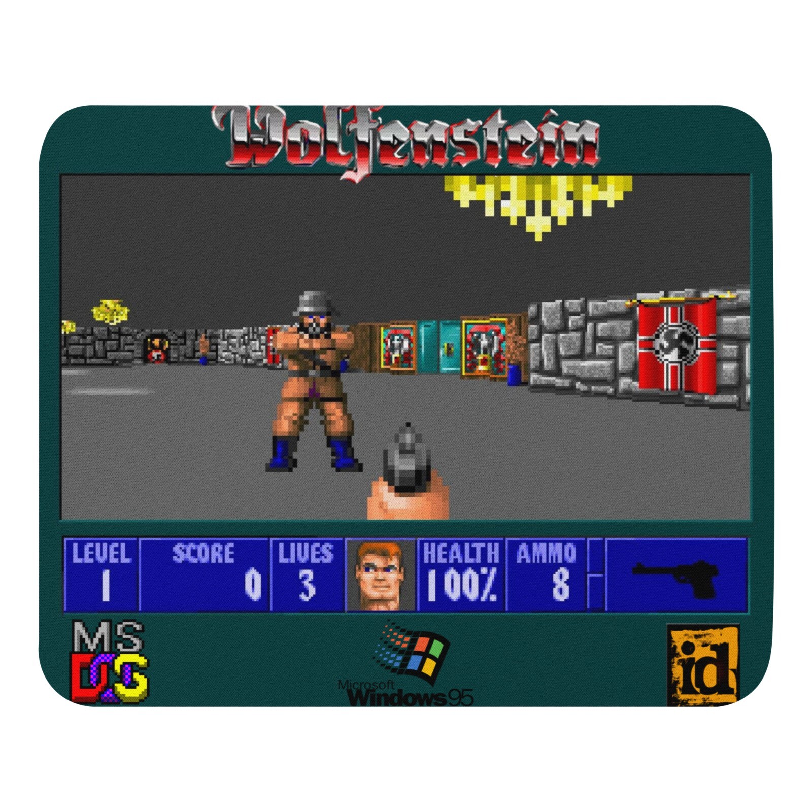 Wolfenstein 3d PC, 1995 Mouse Pad NEW 9.5″ x 7.75″ Non Slip Gaming ID Software