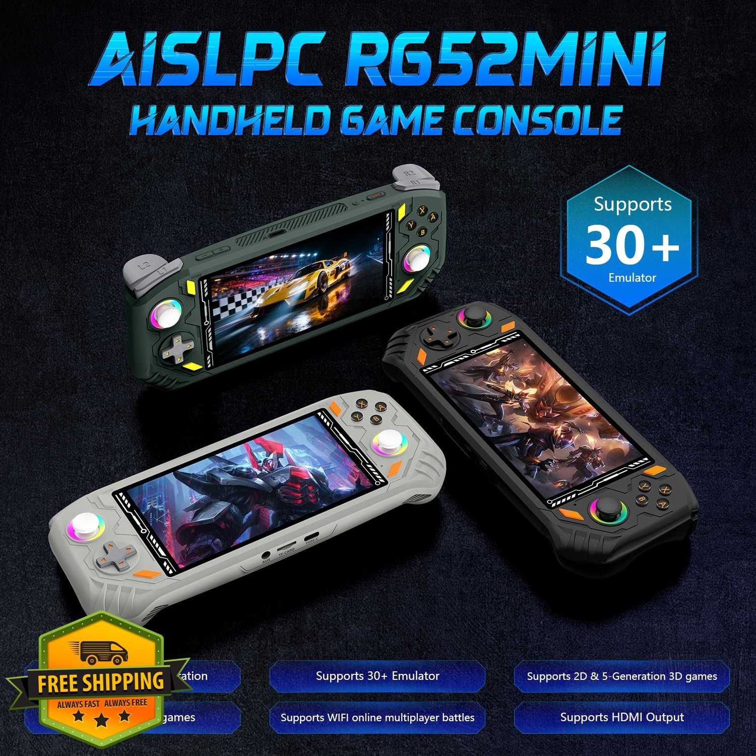 RG52MINI Retro Handheld Game Console 64GB IPS 5.5″ 22000+ Games Green