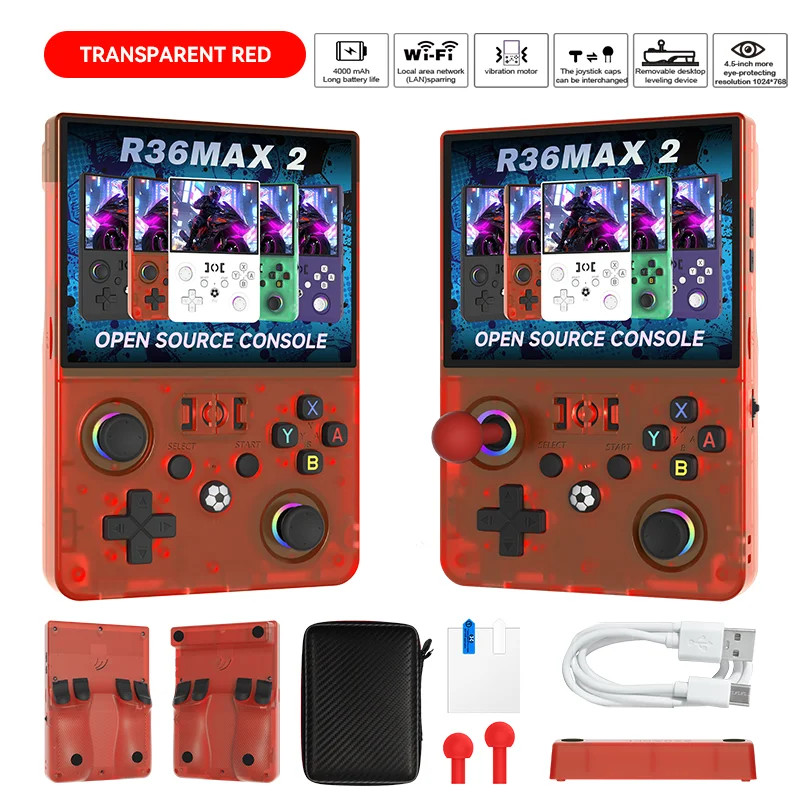 2026 Upgraded R36MAX2 Retro Handheld Game Console 4.5 Inch HD Screen 1024*768 Op