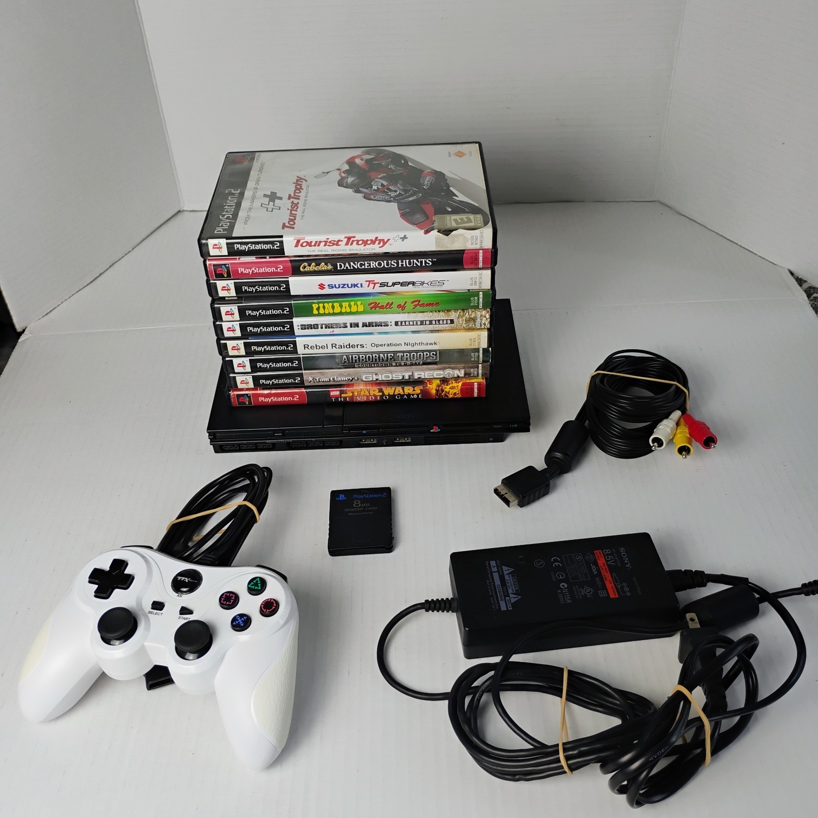 Sony PlayStation 2 Slim Console Bundle 9 Games Memory Card Controller Cords PS2