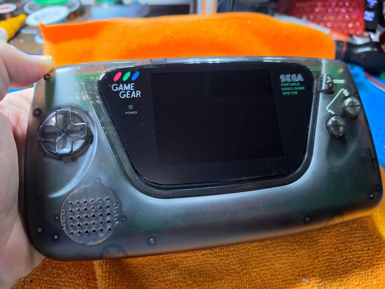 Sega Game Gear w/ Larger LCD Screen, USB-C Recharge, Recapped Transparent Black