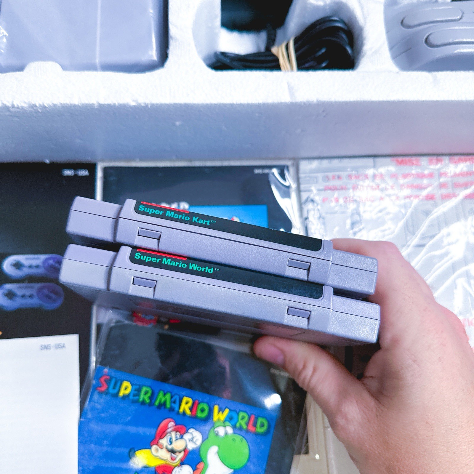 Super Nintendo Super Set System SNES Super Mario Kart + Mario World Variant CIB