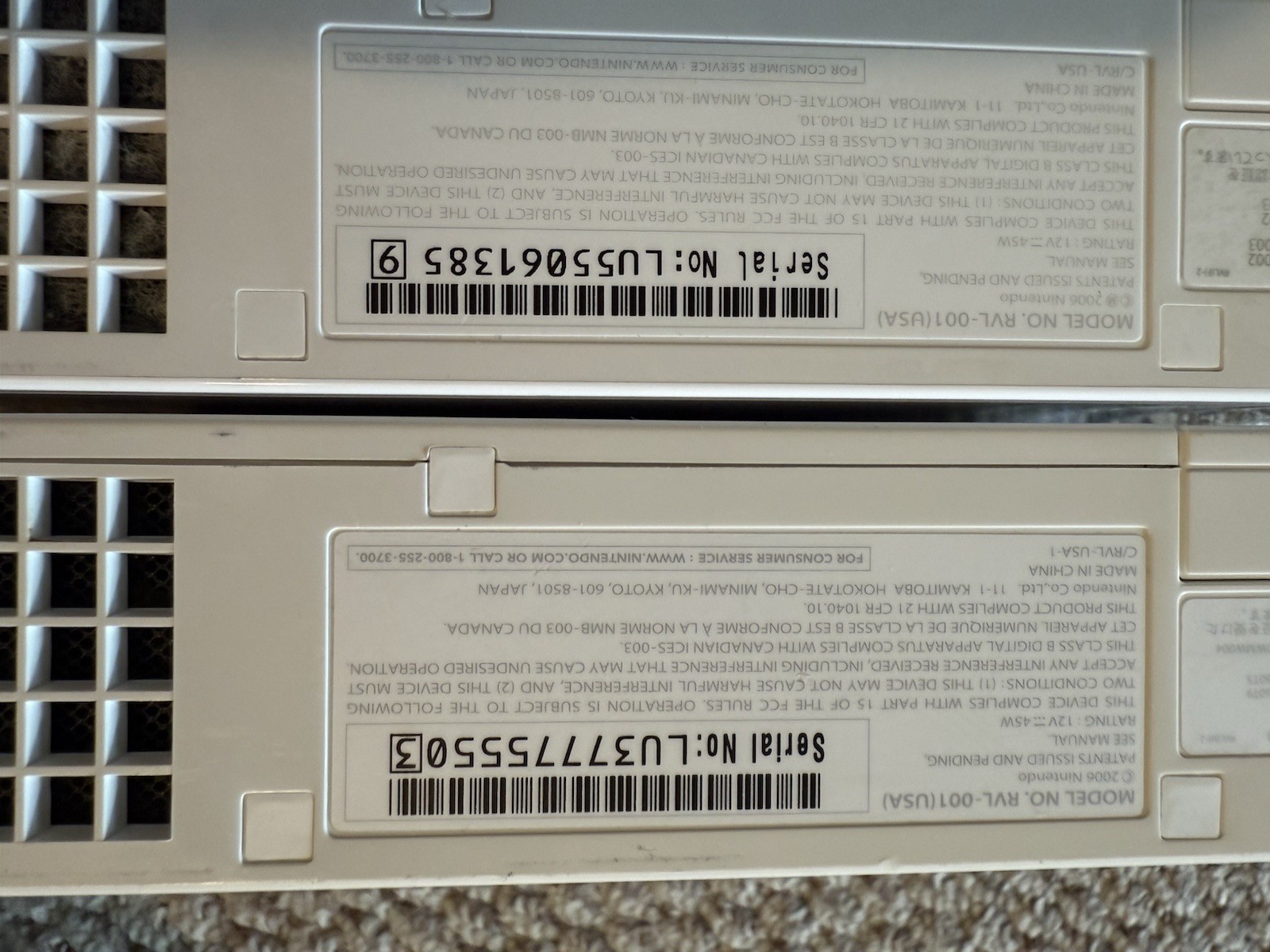 2 Lot Nintendo Wii Console RVL 001 Lot 2 Wii Remotes, Wires, 8 Games + More