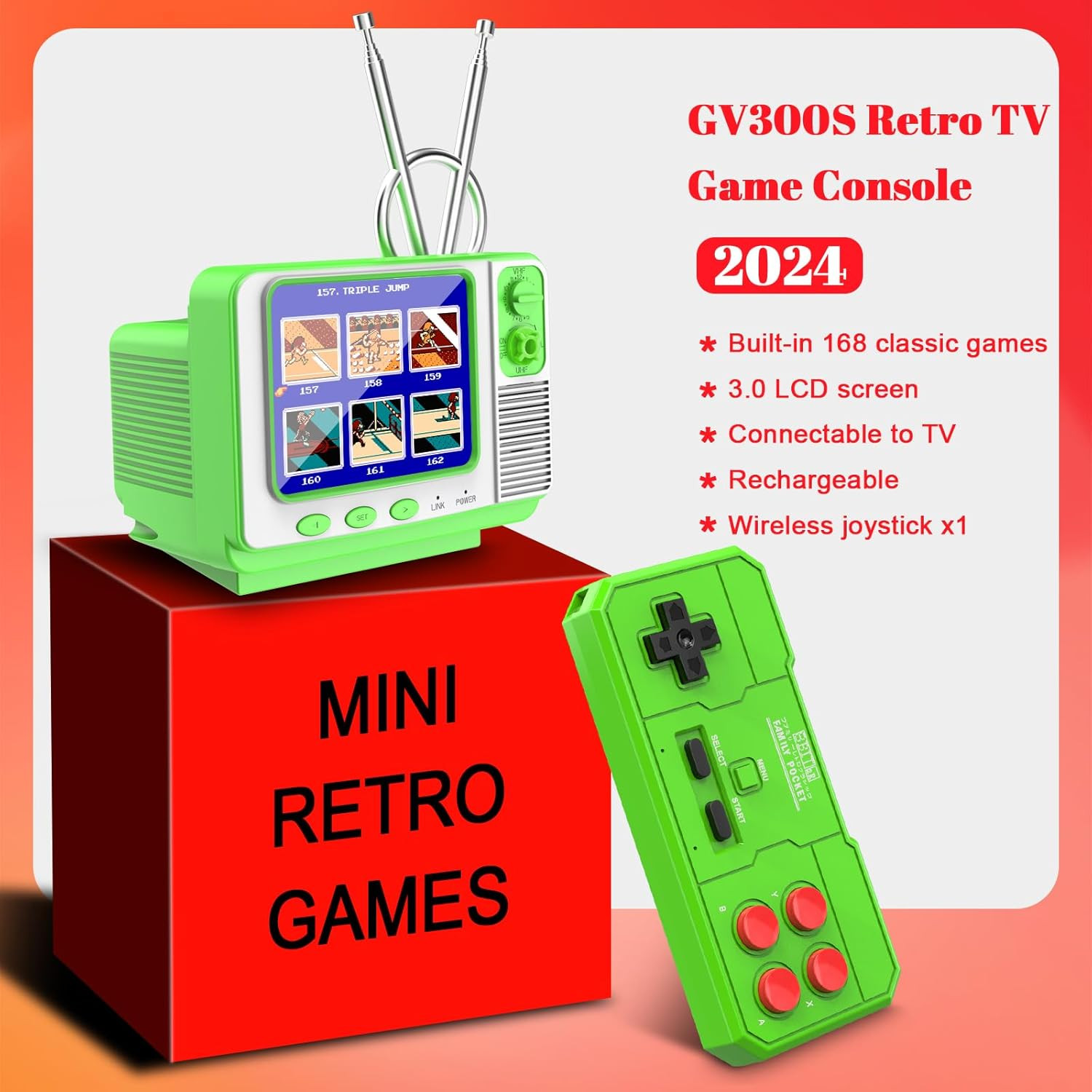 Retro Handheld Game Console with 168 Classic Games, Mini TV Style, 3.0″ Screen,