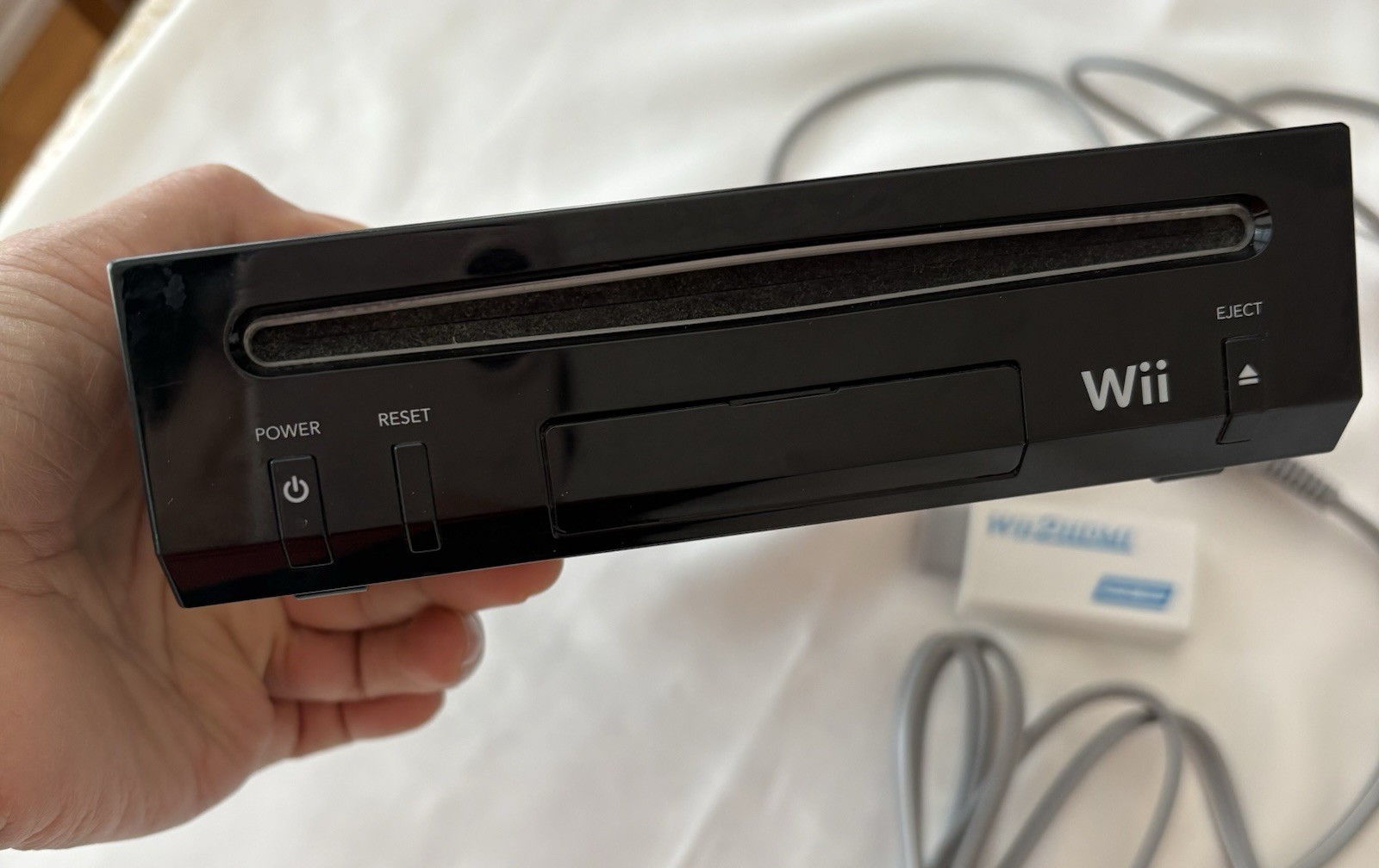 Nintendo Wii Black Console Bundle (Model RVL-101) w/Wii2HDMI Adapter