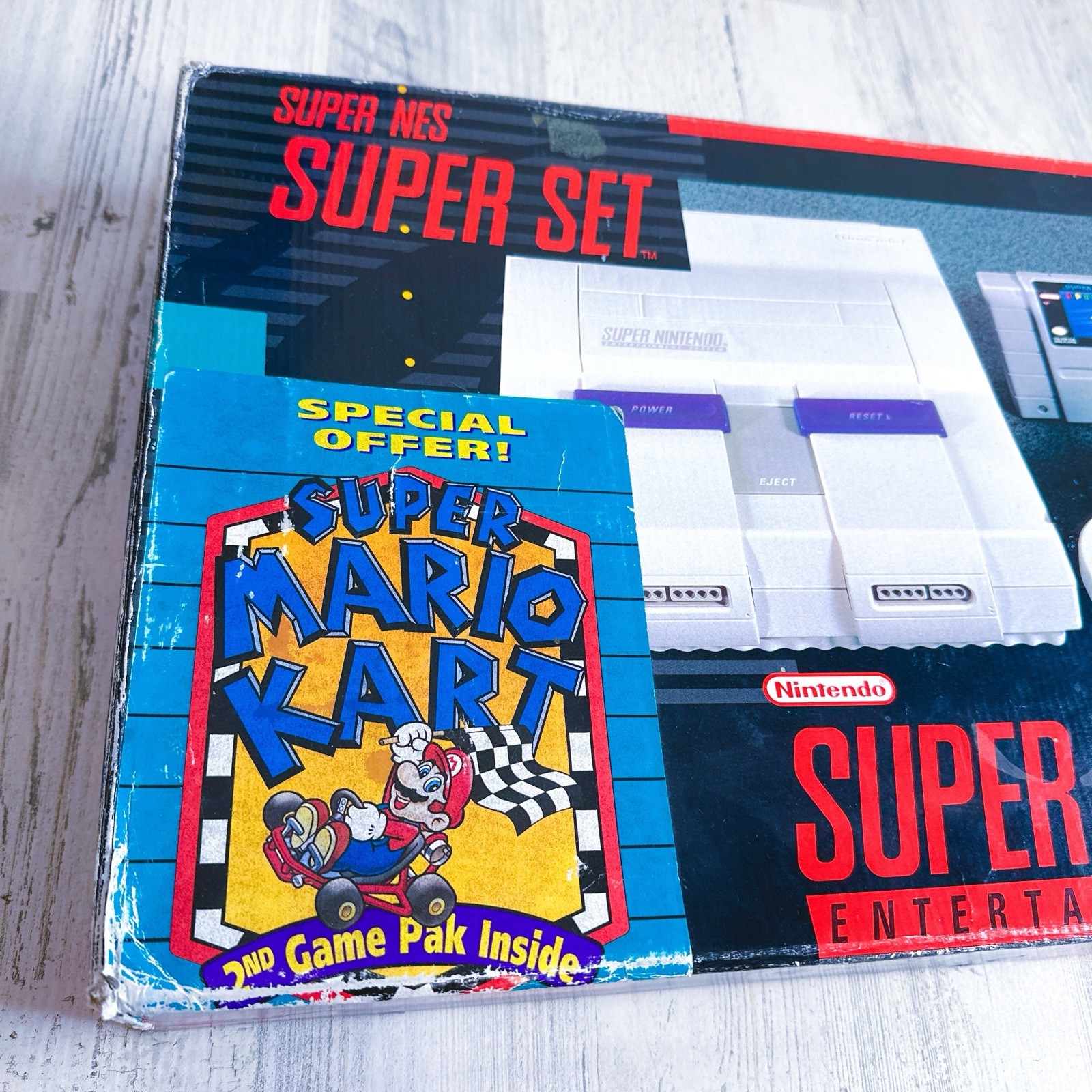 Super Nintendo Super Set System SNES Super Mario Kart + Mario World Variant CIB