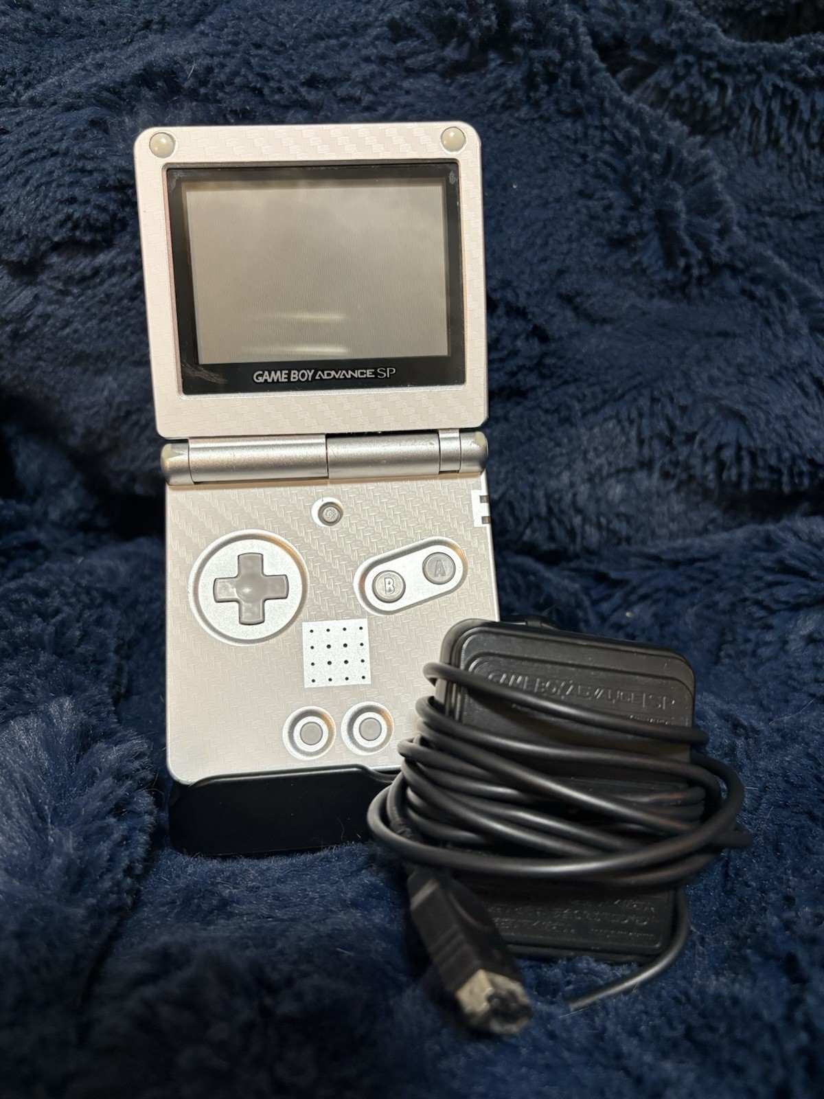 Nintendo Game Boy Advance SP AGS-001 Silver Handheld System w/ OEM AC Adapter