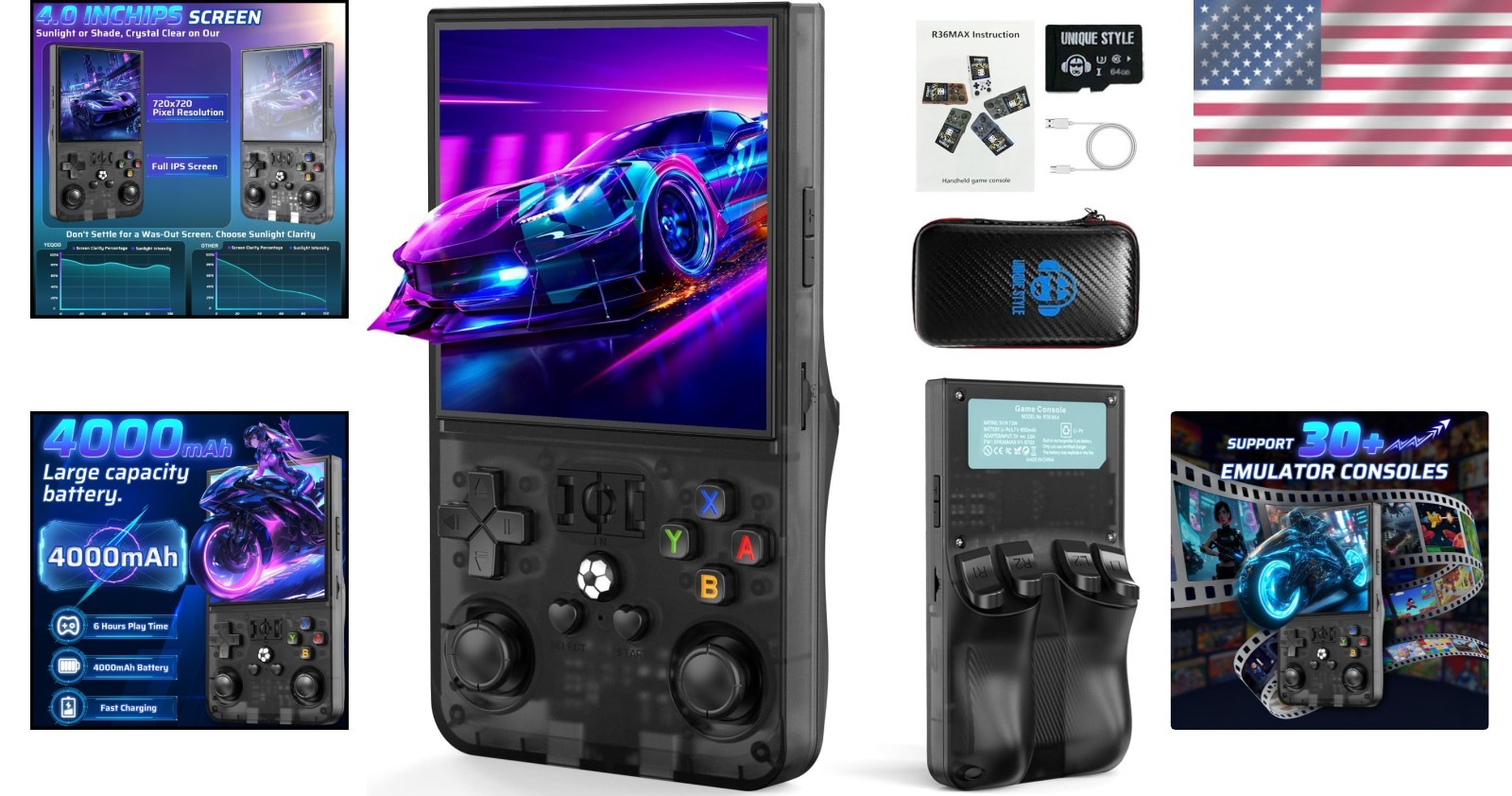 Ultimate Retro Handheld Console – 64GB, 4-Inch IPS Display, Long Lasting Battery