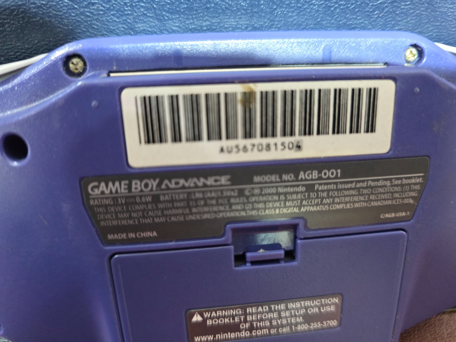 Nintendo Game Boy Advance Handheld System Indigo Purple Tested No Batteries