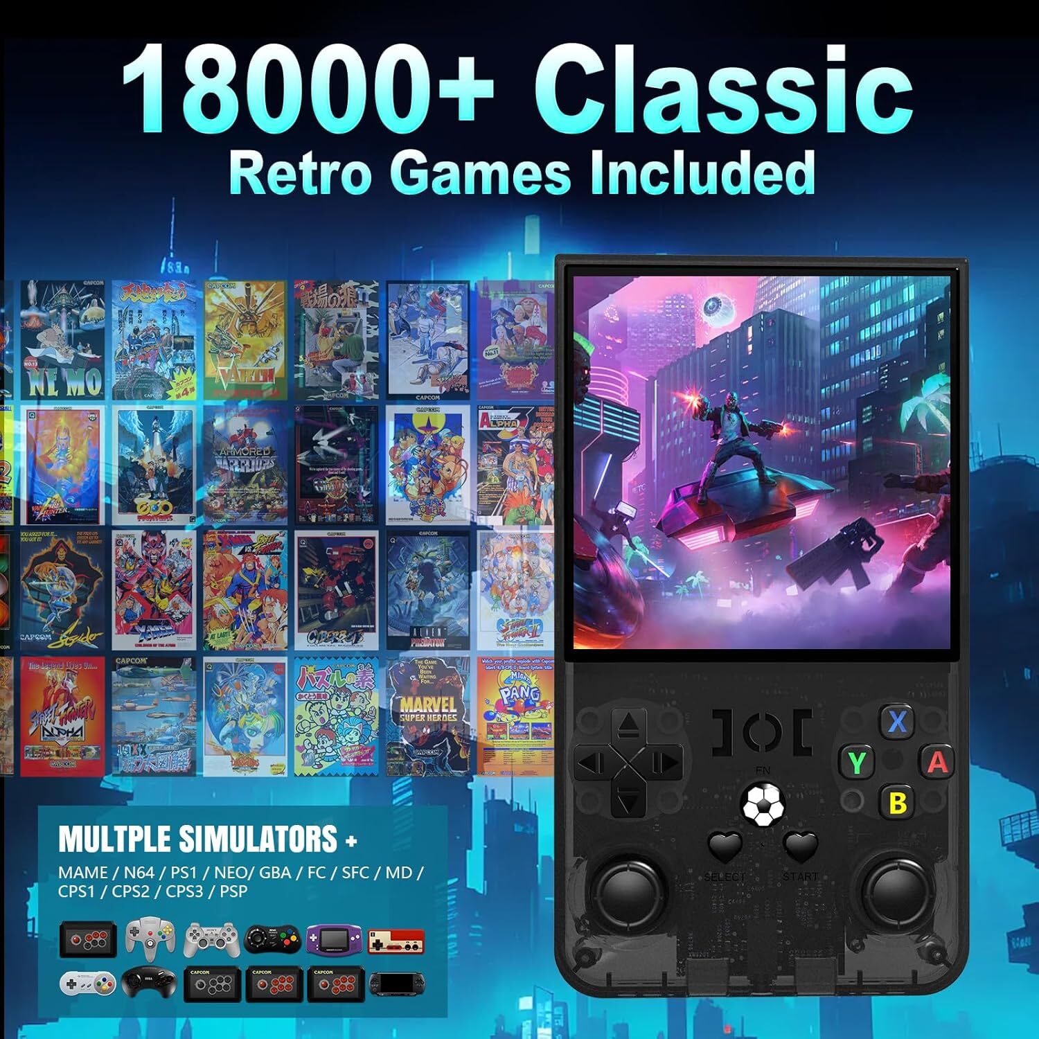 R36MAX Retro Handheld Game Console 64GB 18000+ Games 4″ IPS RK3326 Linux Black
