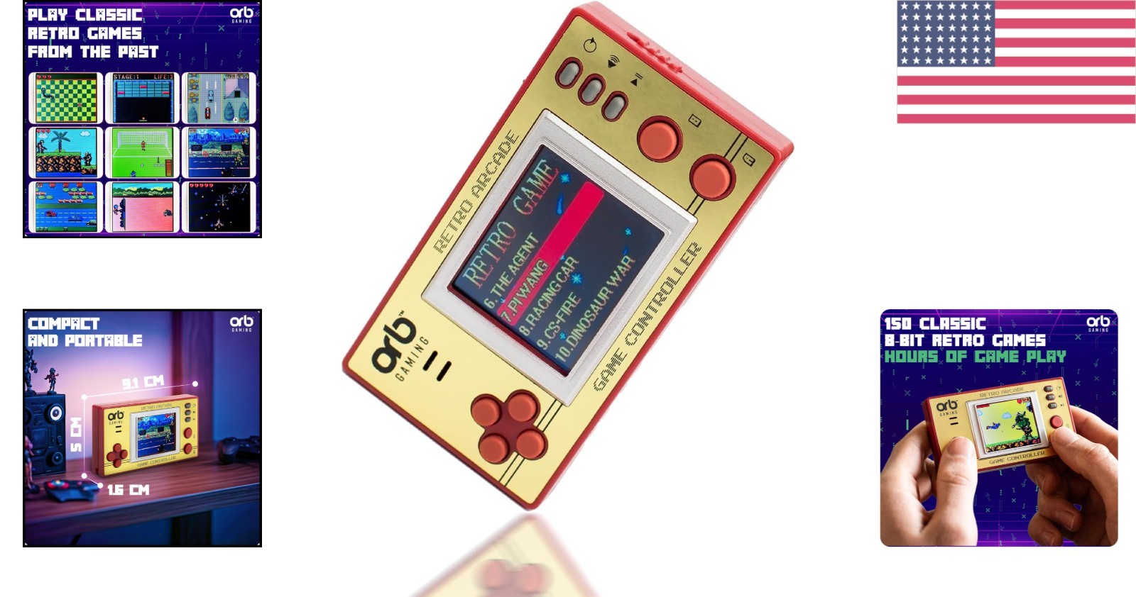Portable 8-Bit Gaming Console – 150 Built-In Retro Games, Immersive Sound