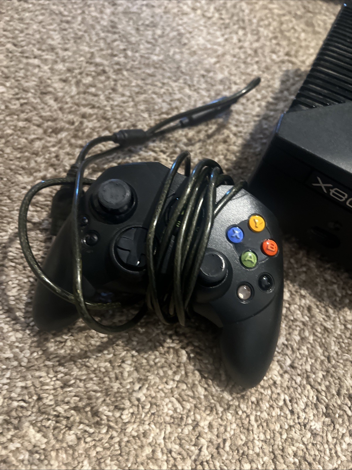 Microsoft Xbox 2001 Black Console Tested Working With 2 Controllers & Cords