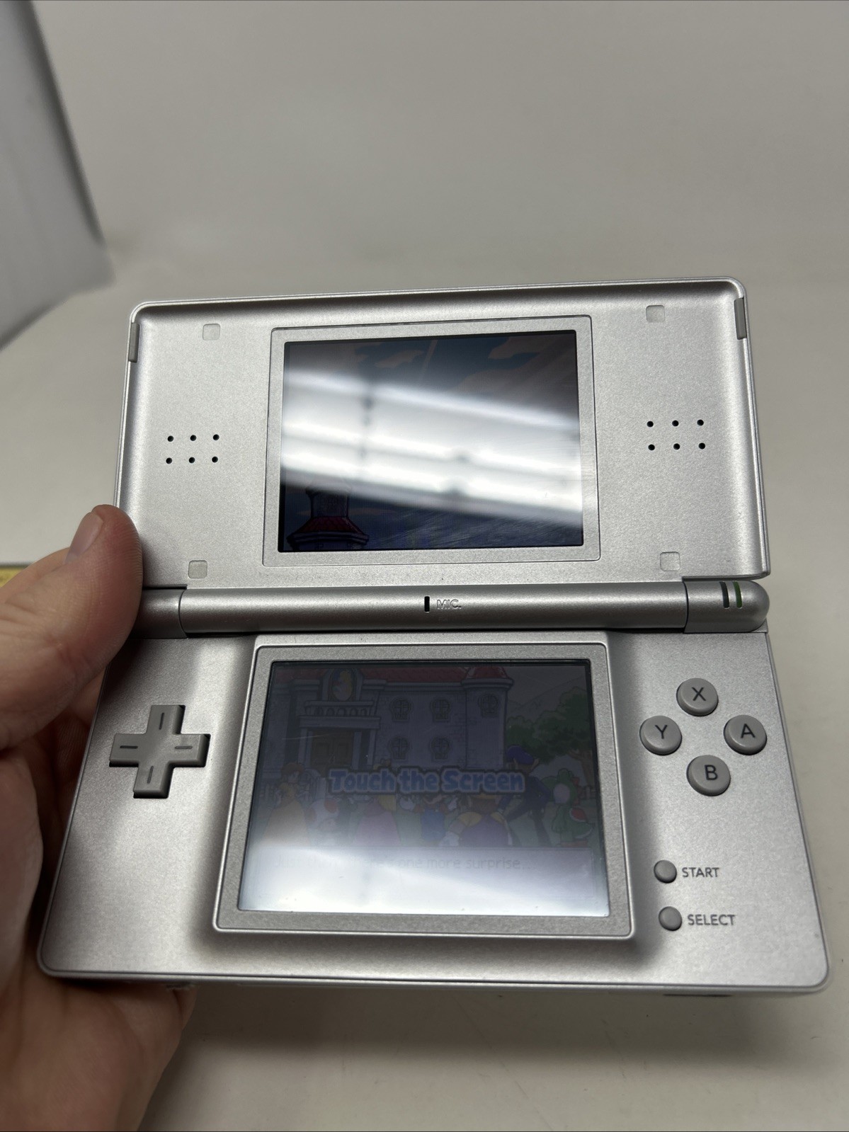 Nintendo DS Lite Silver Handheld System w/ Mario Party, Mario Kart & Brain Age