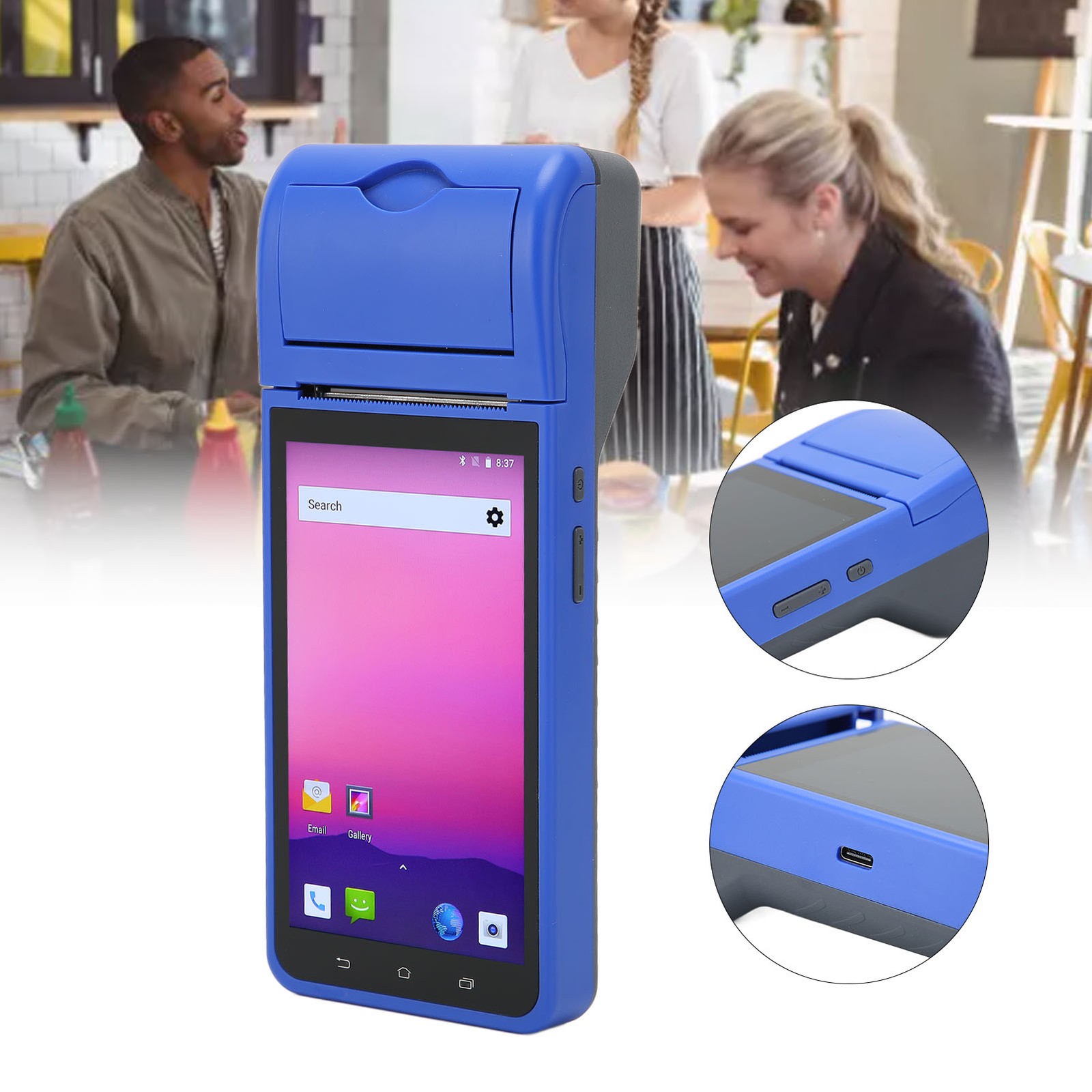 Handheld POS Machine 1280 X 720 HD Screen Thermal Printing Auto Focusing