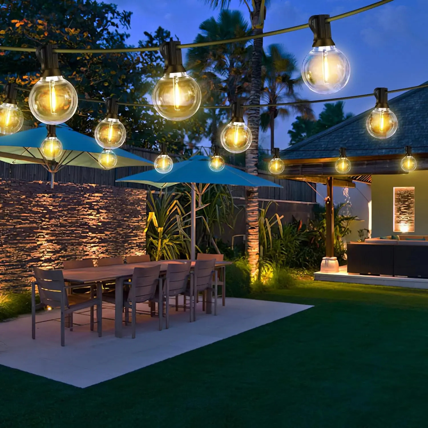 G40 LED Globe String Lights Outdoor EU Plug, IP65 Plastic Bulbs, Balcony Garland