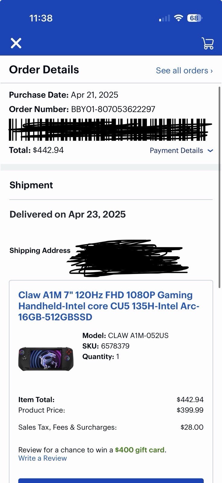 Msi Claw A1M7”, 120 Hz, FHD 1080p, Intel Core CU5135H, 16 GB of RAM, 512 GB SSD