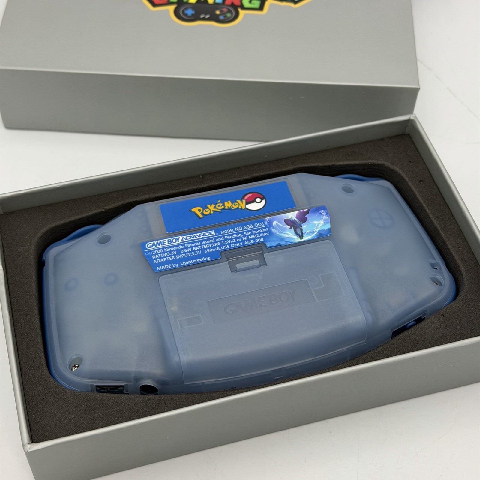 Game Boy Advance GBA Custom IPS Backlit Screen UV Printed Suicune Pokemon Boxed