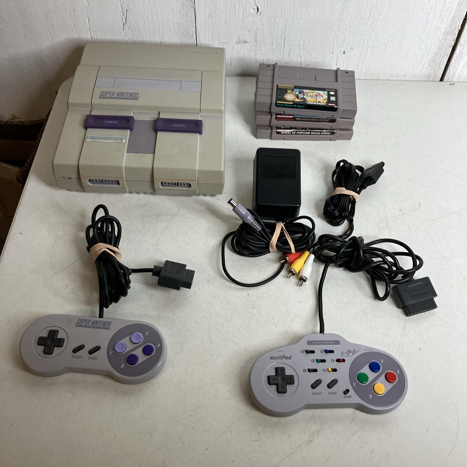 Super Nintendo SNES System Console 2 Controllers Bundle 3 Games Mario All Stars