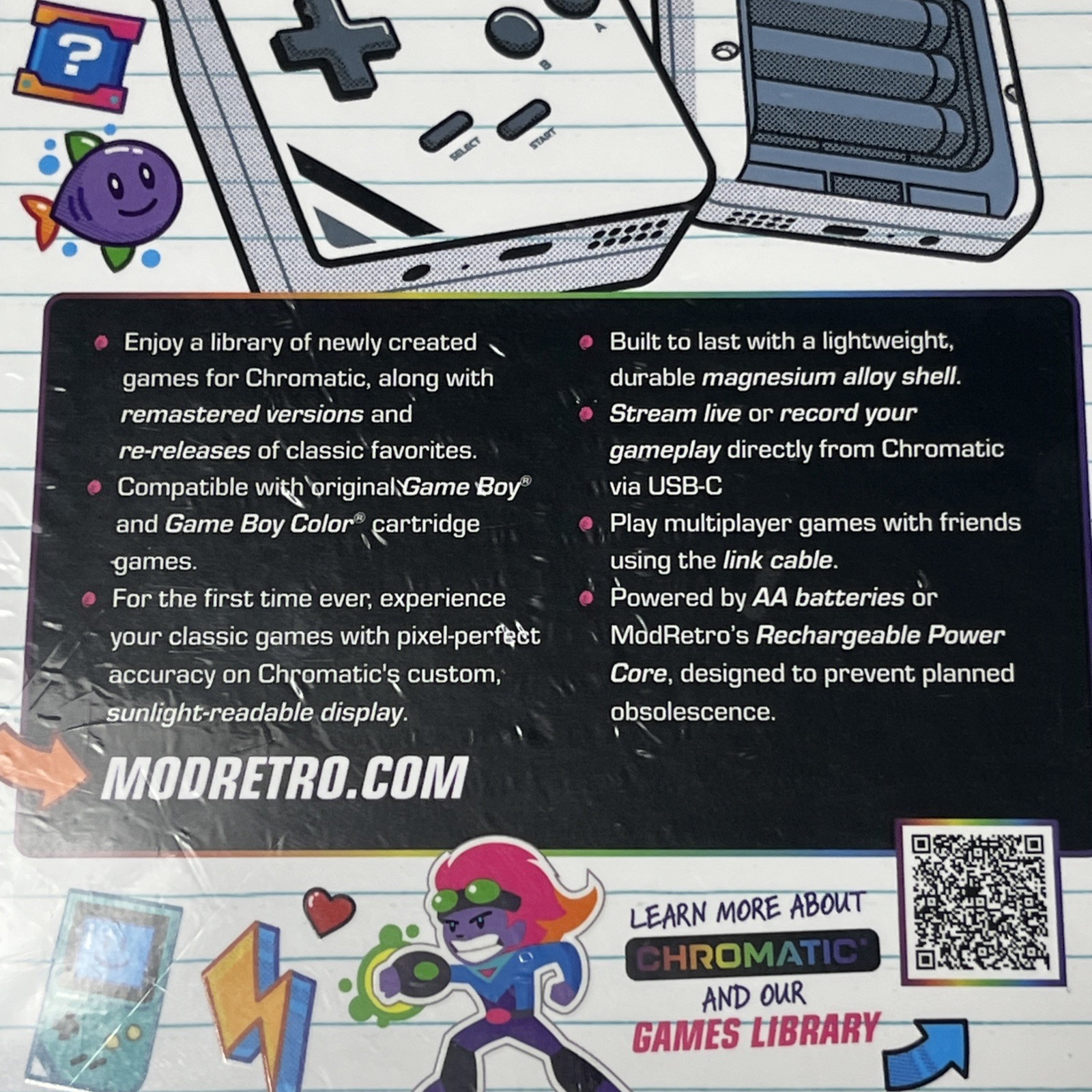 Mod Retro Chromatic w/ Tetris Game NEW Sealed Grey Gorilla Glass