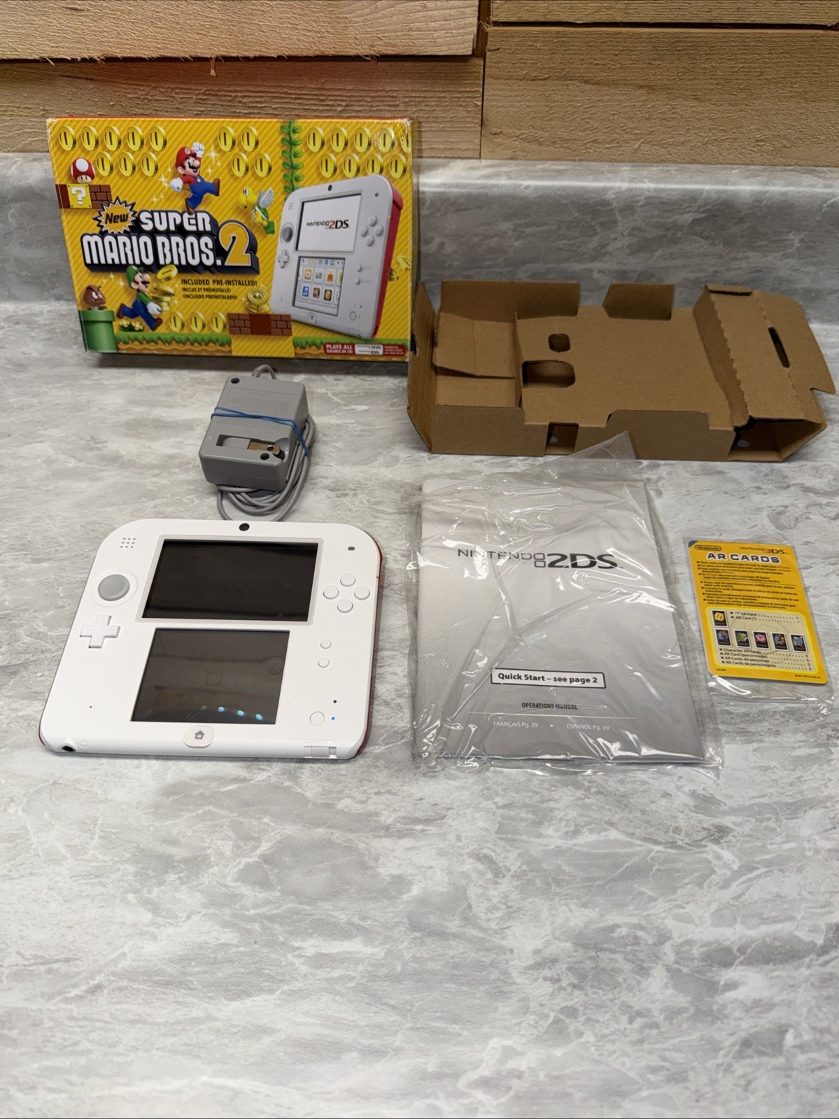 Nintendo 2DS Scarlet Red White Super Mario Bros. 2 Console FTR-001 Complete CIB