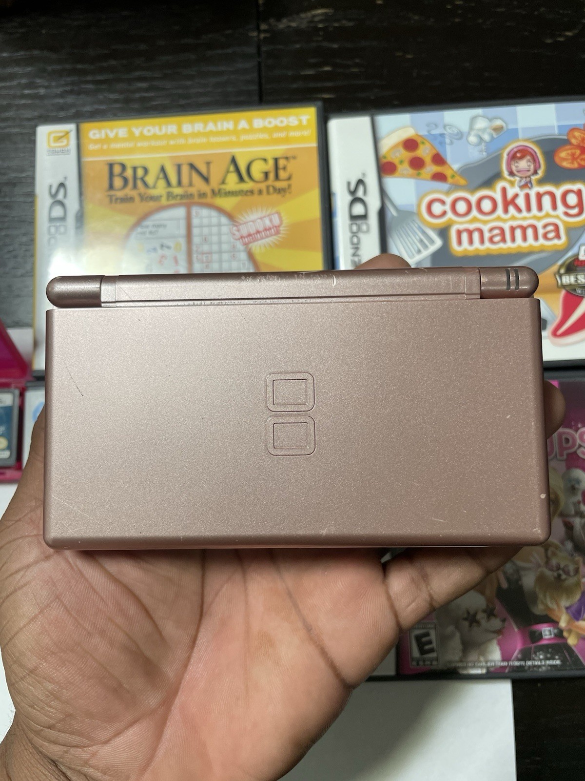 Nintendo DS Lite Handheld Console Lot 7 Games No Charger or Stylus Pink