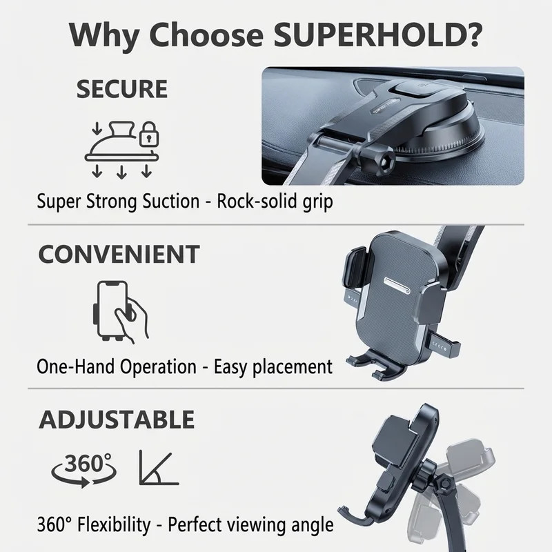 Universal Car Phone Holder Multi-Scene One-Click Lock Strong Suction 360° Rotati
