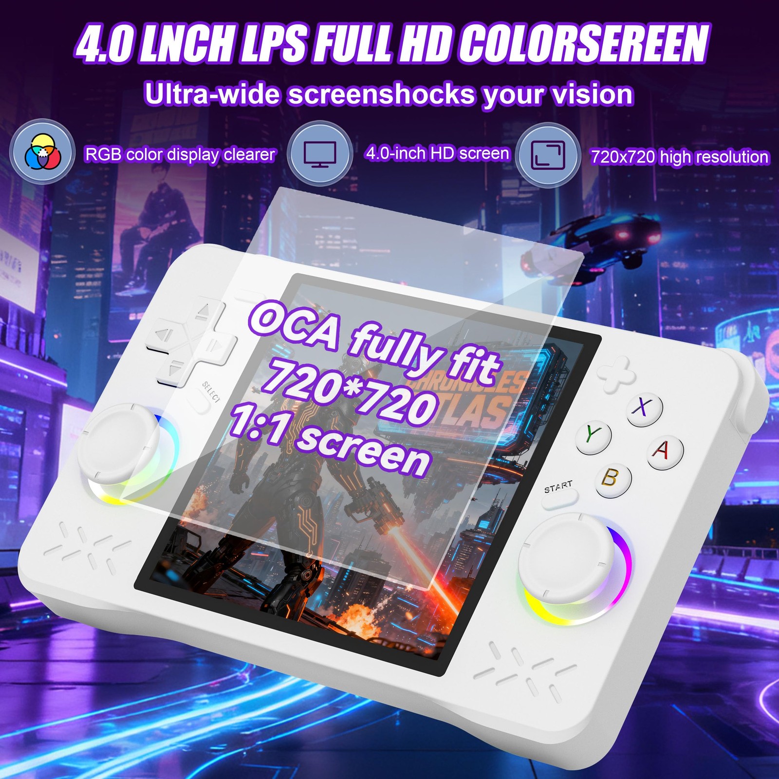XF40H Handheld Game Console, Retro Gaming Console with 4.0 Inch 4K HD IPS