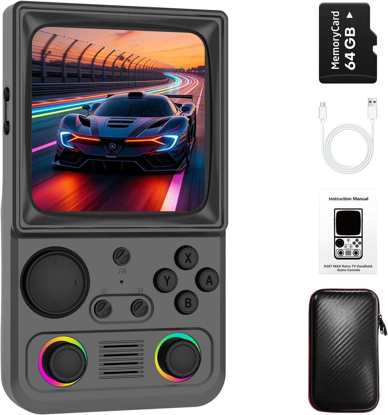R36TMAX Retro Handheld Game Console with 4-Inch IPS Screen and 64GB Storage